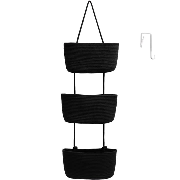 TeoKJ Over the Door Hanging Basket, 3-Tier Woven Cotton Wall-Mounted Storage Organizer Bag Decorative Hanging Nursery Baskets, Jute
