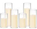 Set of 6 White Pillar Candles with Clear Glass Hurricane Holders- Elegant Cylinder Candle Vases for Weddings, Parties, Centerpieces, Home & Office Decor (White, 6 Set)