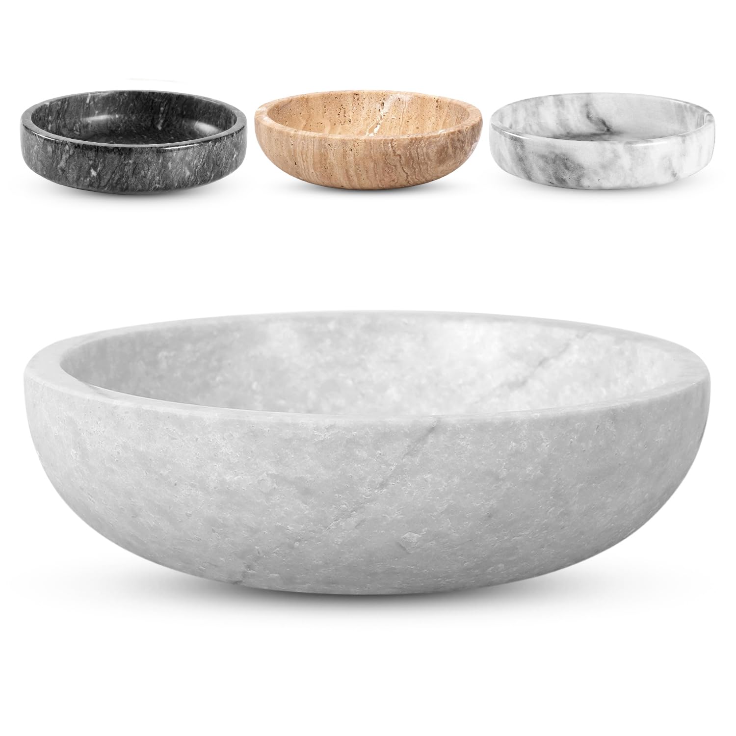 Travertine Decorative Bowl - 7.8” Diameter & 2” Height - Key Bowl for Entryway Table - Travertine - Organic Modern Centerpiece - Beige/Natural