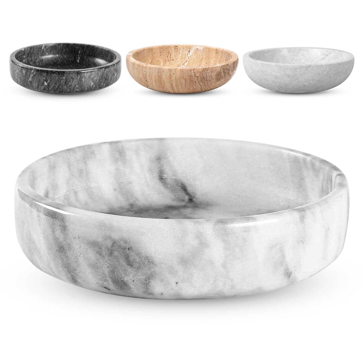 Travertine Decorative Bowl - 7.8” Diameter & 2” Height - Key Bowl for Entryway Table - Travertine - Organic Modern Centerpiece - Beige/Natural