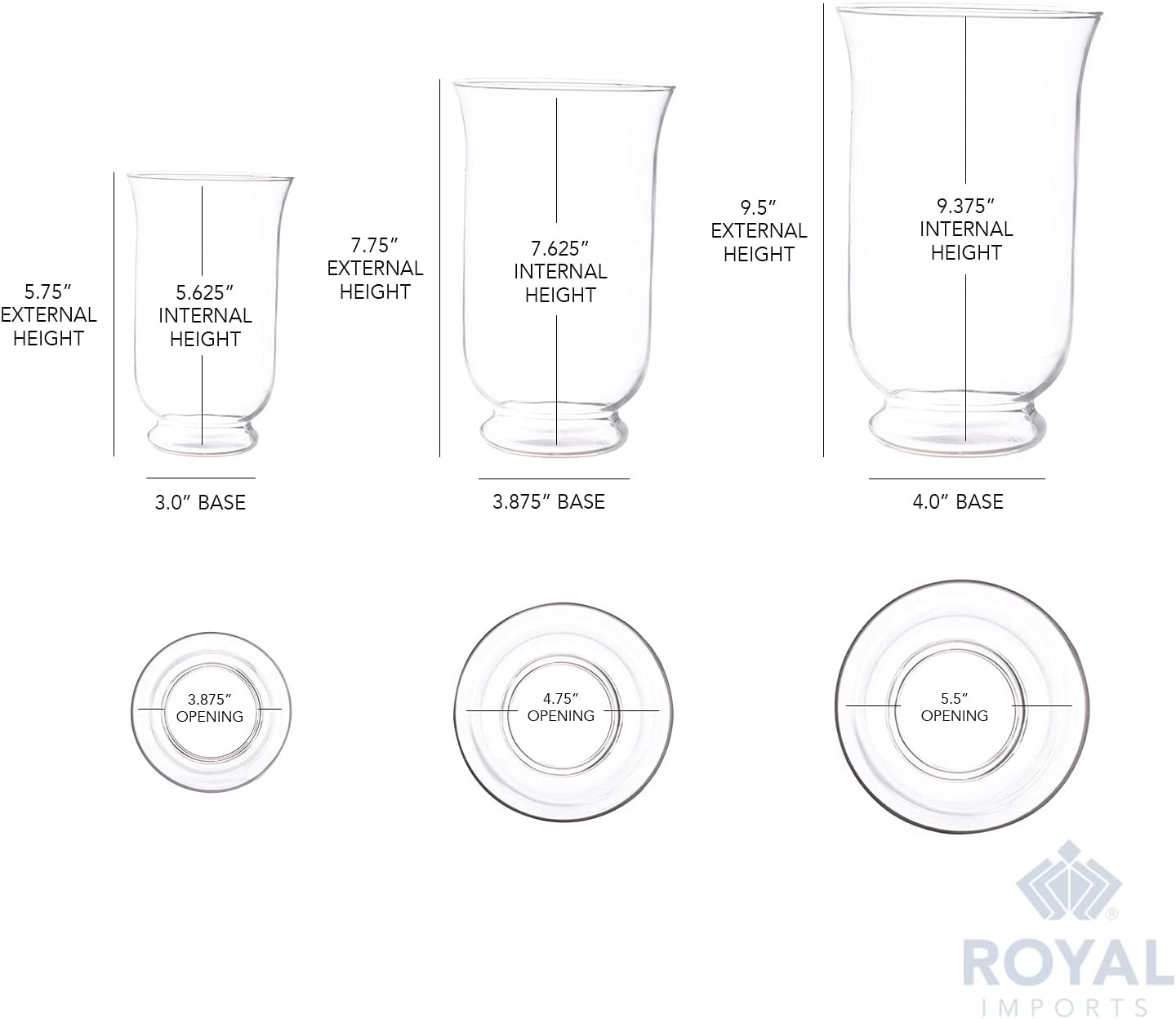 Royal Imports Hurricane Pillar Candle Holder, Clear Glass Flower Vase, Terrarium Planter, Decorative Centerpiece - Use for Floating Tealights, Wedding, Home Display, Holiday - 3 Pc Set, 6", 8" 10"