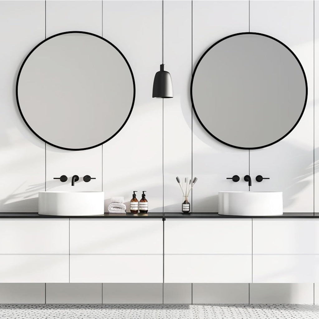 Round Mirror 30 inch, Black Round Mirror, Circle Wall Mirrors Metal Frame, Circle Mirrors for Bathroom, Living Room, Hallway, Vanity, Over Sink