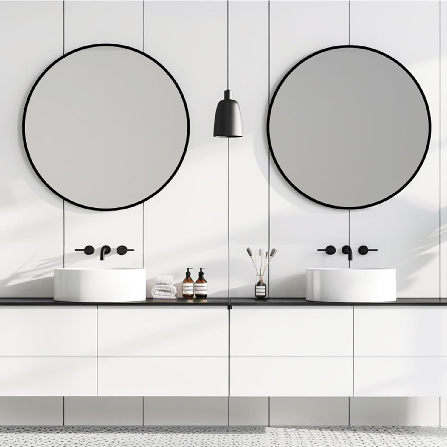 Round Mirror 30 inch, Black Round Mirror, Circle Wall Mirrors Metal Frame, Circle Mirrors for Bathroom, Living Room, Hallway, Vanity, Over Sink