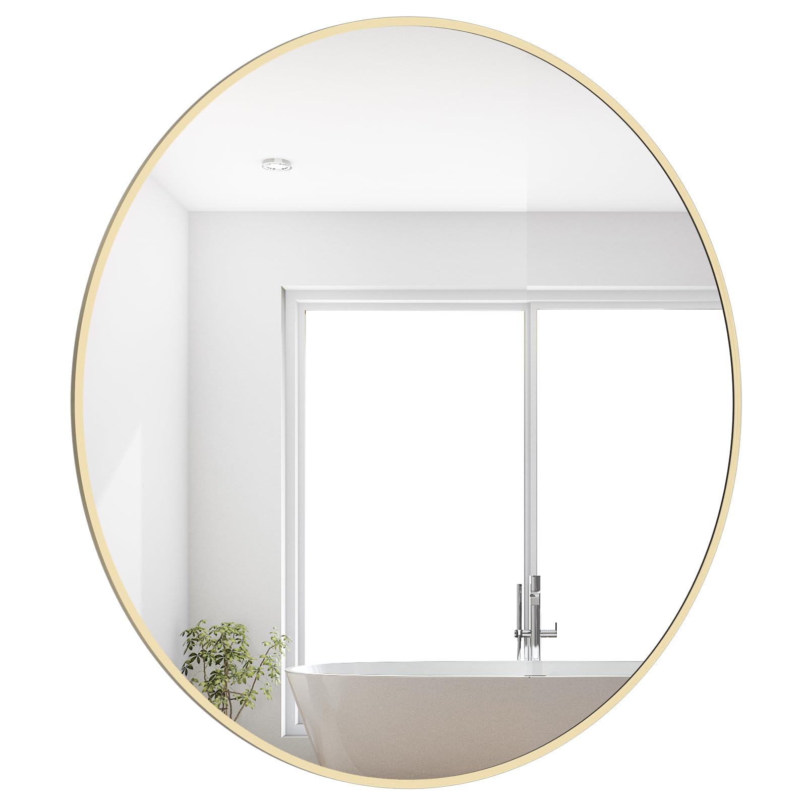 WallBeyond Wood Round Mirror with Wood Frame 24 inch Circle Wall Mirror for Bathroom Round Wall Mirror for Wall Decor, Vanity, Entryway Living Room (Walnut)
