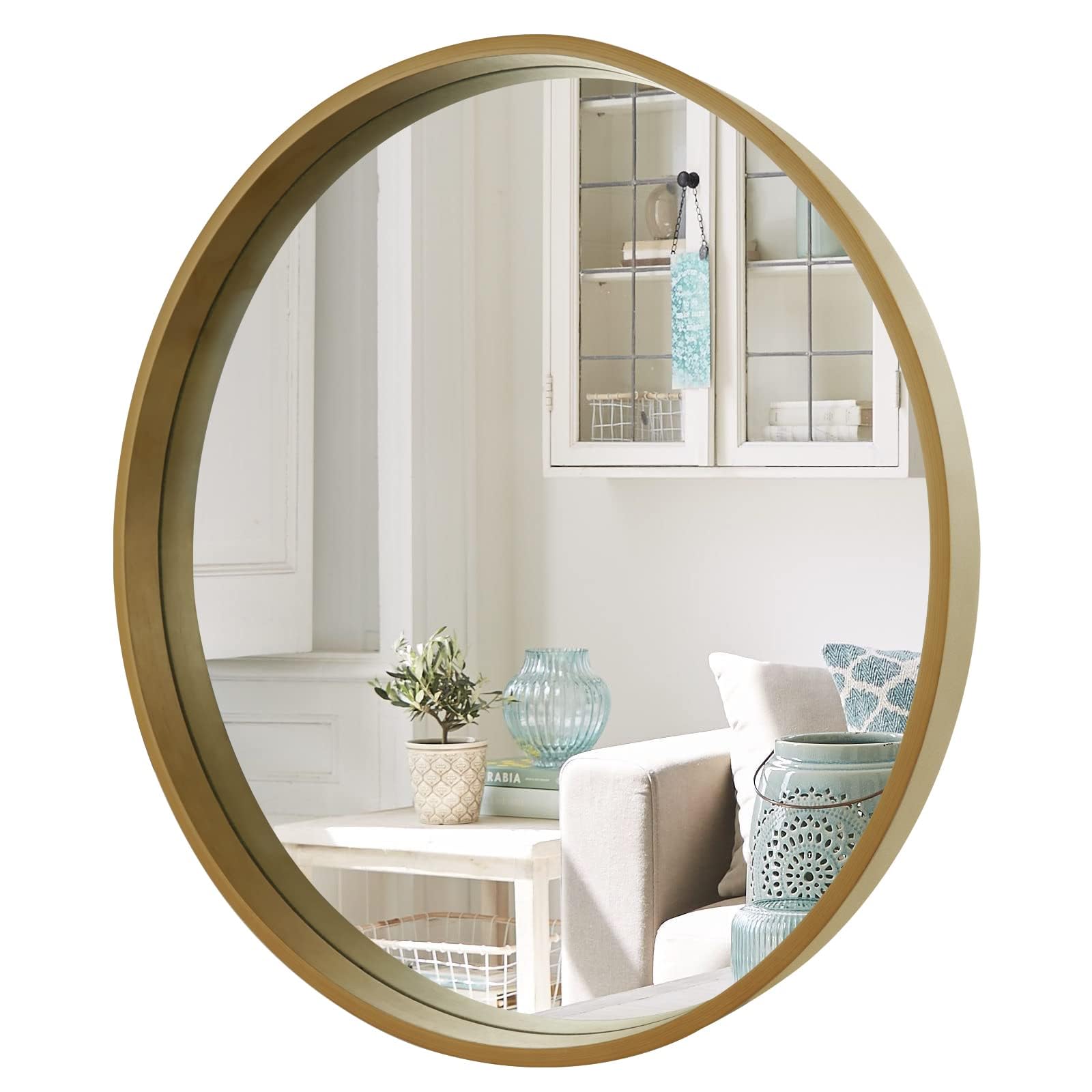 WallBeyond Round Wood Mirror 24 inch Circle Wall Mirror for Bathroom Round Wall Mirror for Wall Decor, Vanity, Entryway Living Room (Natural)