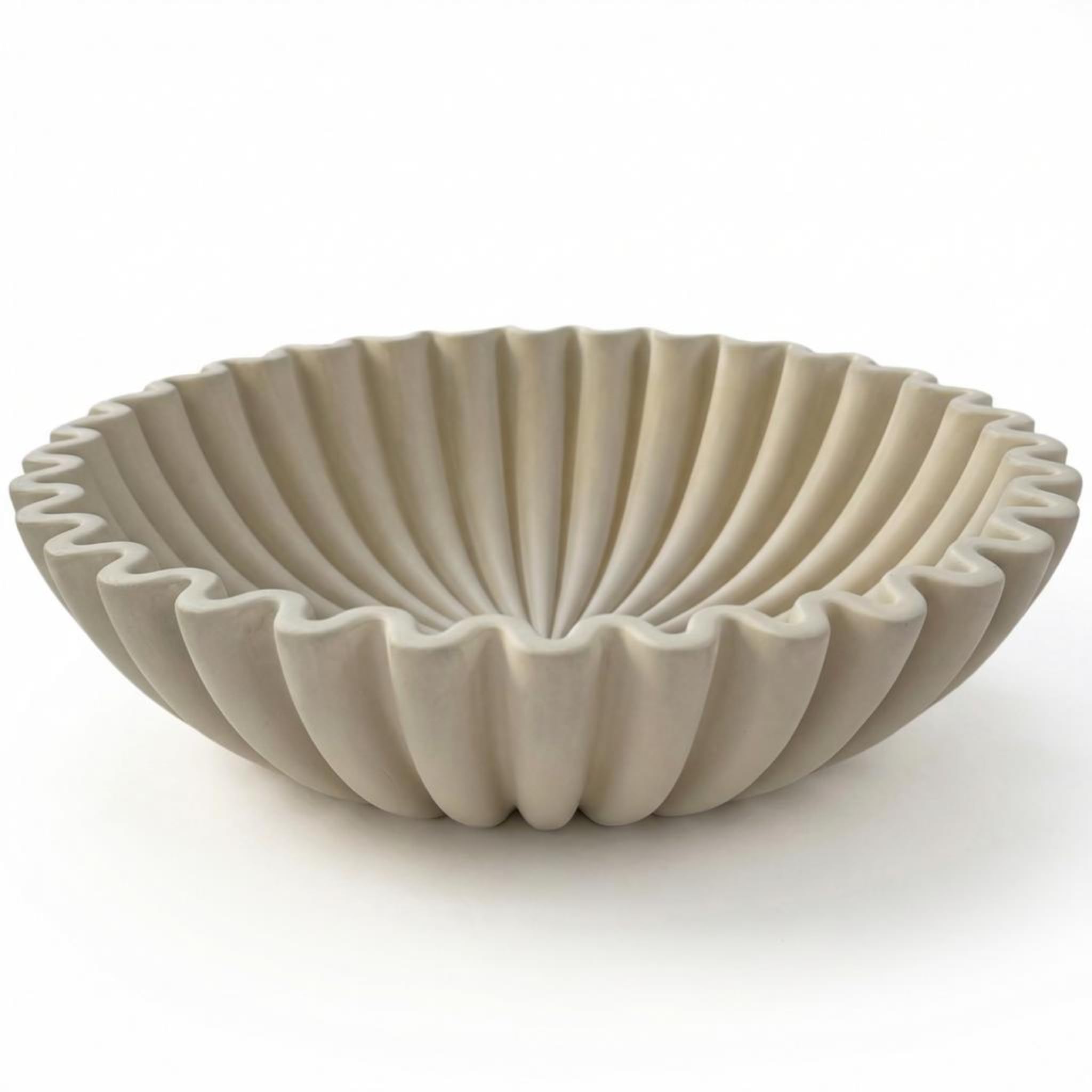 OAKOA Large Decorative Bowl - White Decorative Bowls for Home Decor - Organic Modern Home Decor Bowl - Concrete Ruffle Bowl Decor - Fluted Bowl - Scalloped Bowl