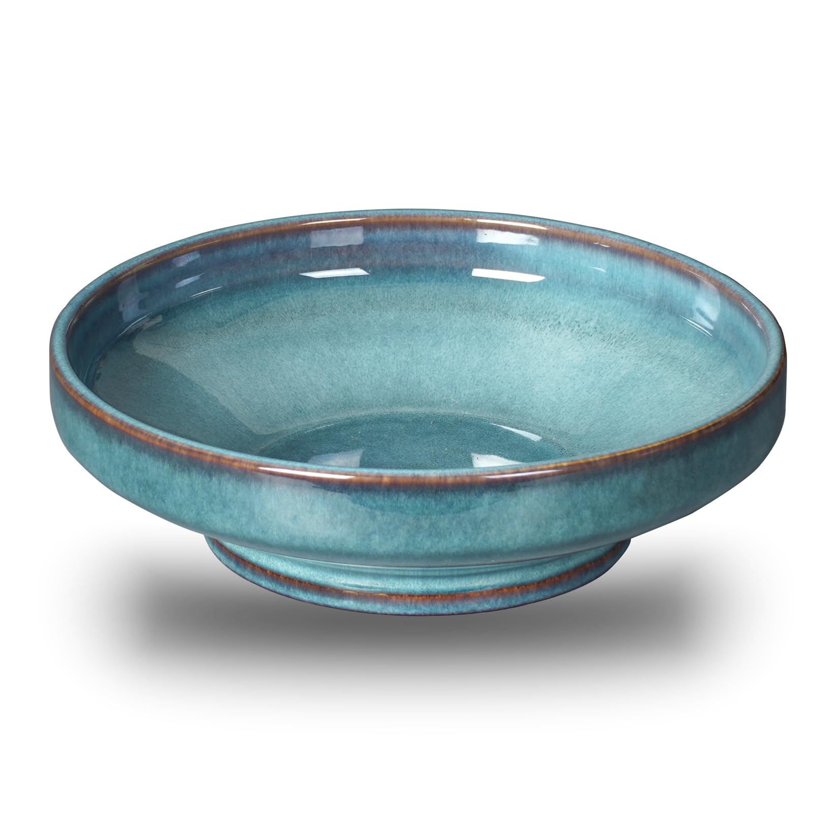 Ceramic Fruit Bowl for Kitchen Counter,Decorative Pedestal Bowl for Table Countertop,Large Footed Serving Bowl,10.2 Inch (peacock Green)