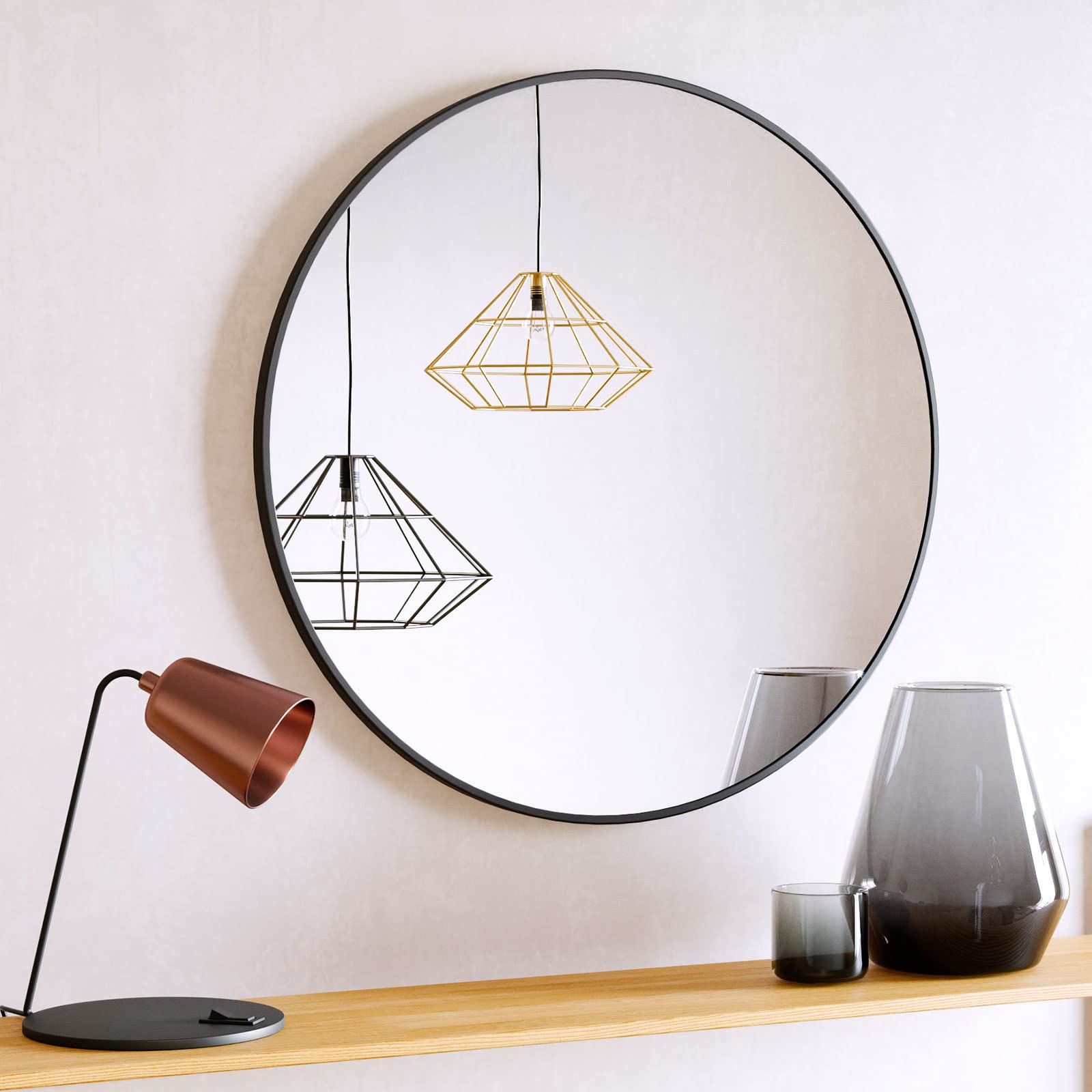 BEAUTYPEAK 24 Inch Round Mirror, Metal Frame Circle Mirror, Wall Mounted for Entryway, Bathroom, Vanity, Living Room, Gold