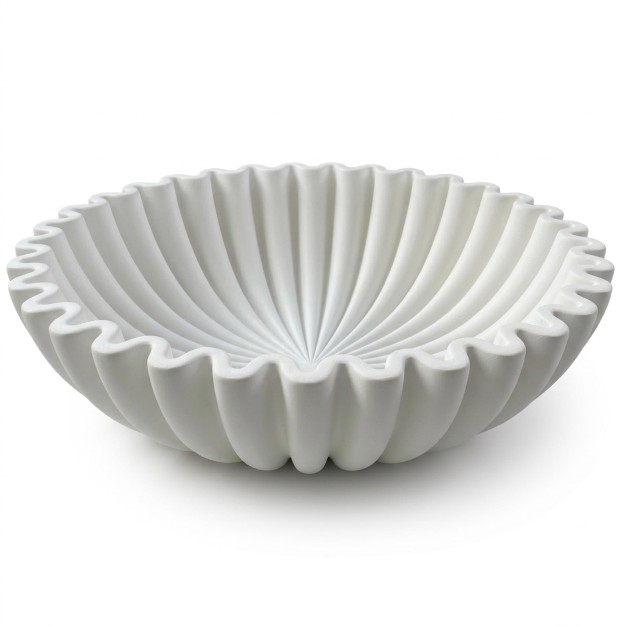 OAKOA Large Decorative Bowl - White Decorative Bowls for Home Decor - Organic Modern Home Decor Bowl - Concrete Ruffle Bowl Decor - Fluted Bowl - Scalloped Bowl