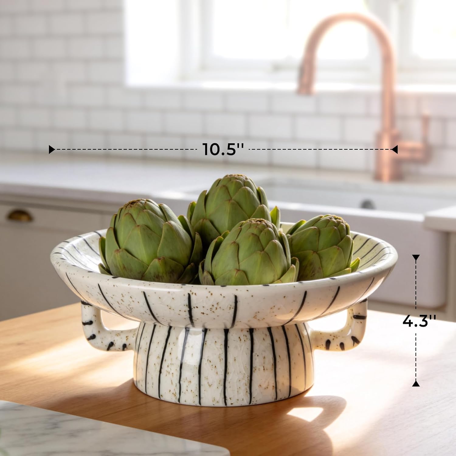 DOWAN 10.5'' Large Decorative Bowls, Handcrafted Ceramic Bowls for Home Decor, Centerpieces for Tables, Chic Key Holder for Entry Table, Unique Hand-painted Modern Art Deco Bowl