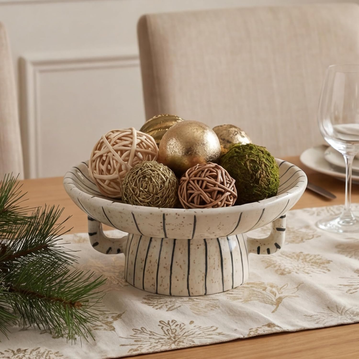 DOWAN 10.5'' Large Decorative Bowls, Handcrafted Ceramic Bowls for Home Decor, Centerpieces for Tables, Chic Key Holder for Entry Table, Unique Hand-painted Modern Art Deco Bowl