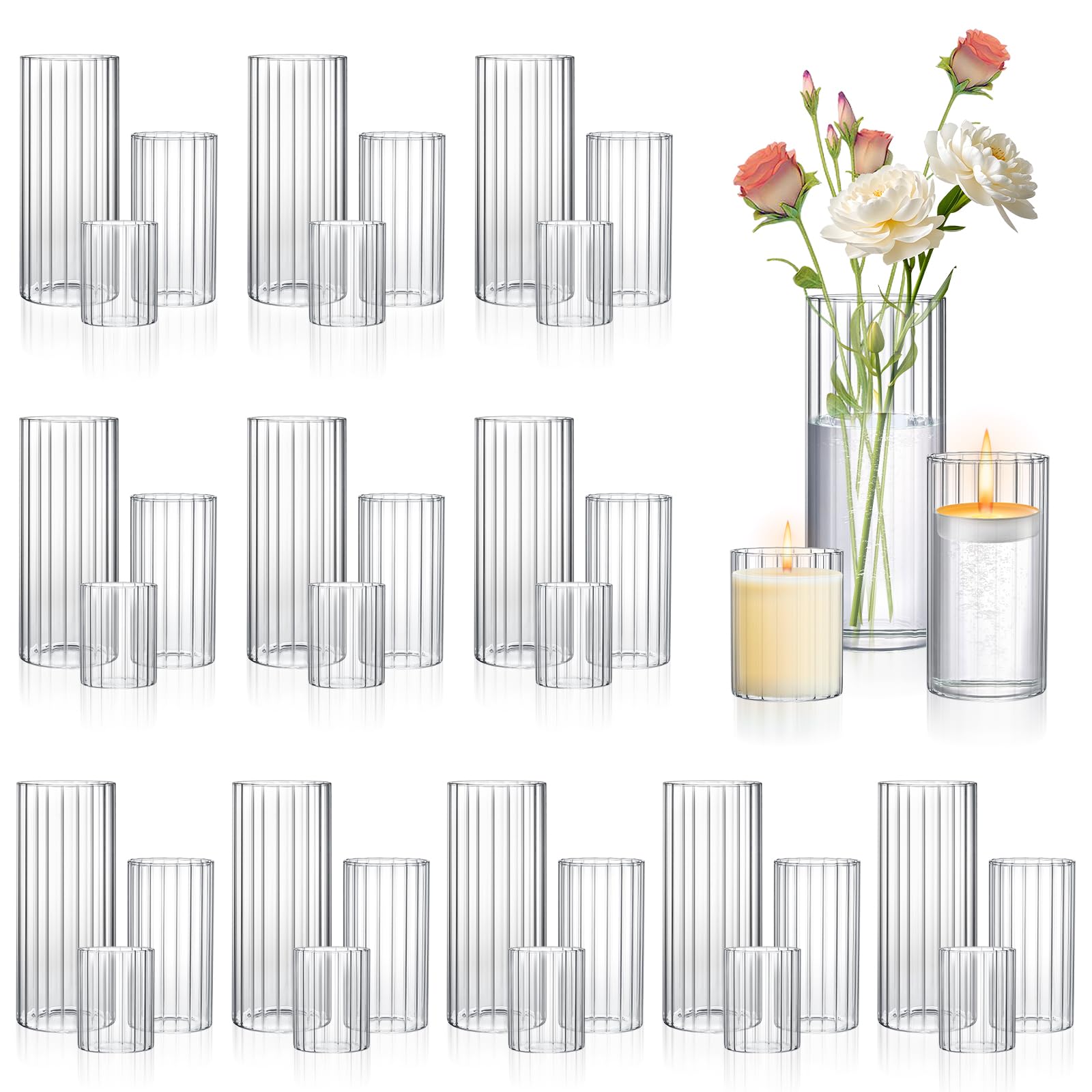 16 Pack Glass Cylinder Vases 4,6,8,10 Inch Tall Clear Flower Vase Hurricane Floating Candle Holder for Table Centerpiece Wedding Home Decor