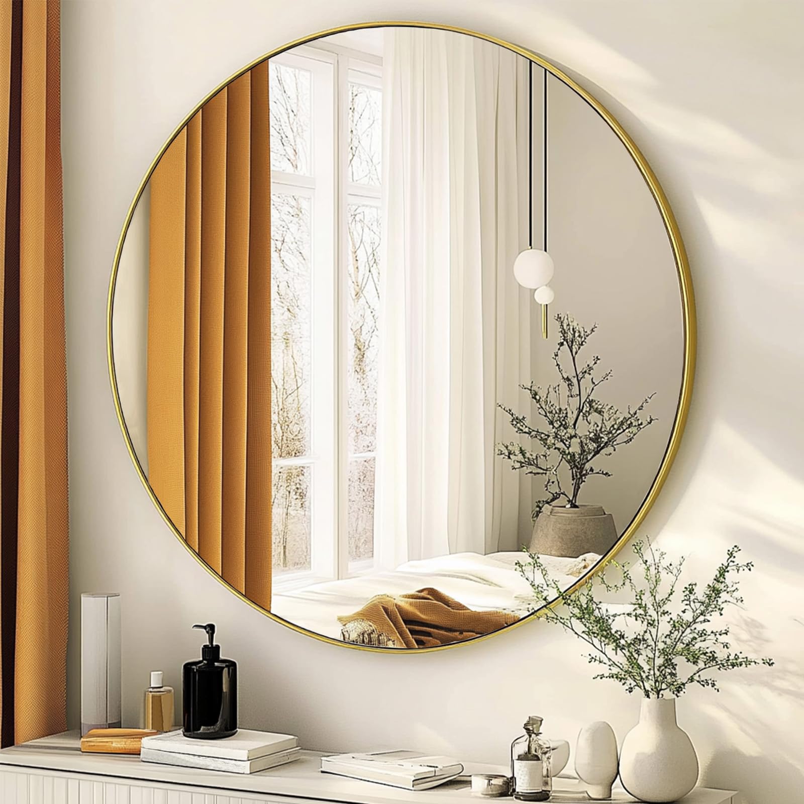 Round Mirror 30 inch, Black Round Mirror, Circle Wall Mirrors Metal Frame, Circle Mirrors for Bathroom, Living Room, Hallway, Vanity, Over Sink