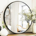 Black Round Mirror, Round Mirror 24 inch, Black Circle Mirrors Metal Frame, Wall Mounted Mirrors for Living Room, Bathroom, Wall, Entryway.