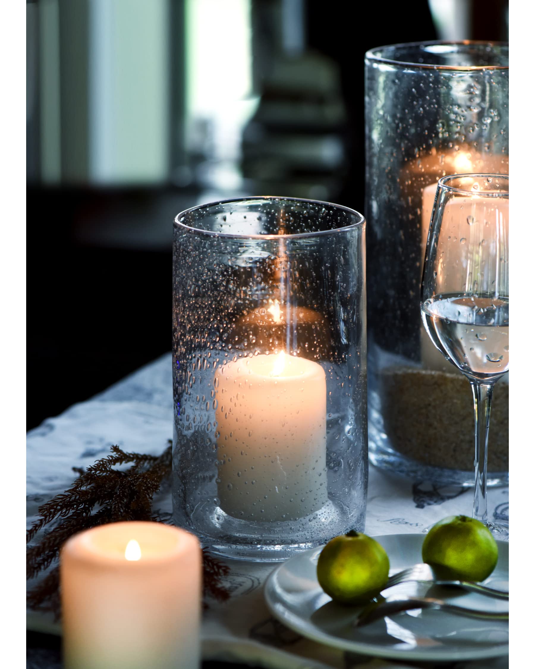 ARIAMOTION Hurricane Candle Holders for Pillar Hand Blown Glass Cylinder Vases Table Centerpiece Bulk Room Decor Clear Seeded Bubbles Living Dining Kitchen Island 10" 7" 4" Set of 3