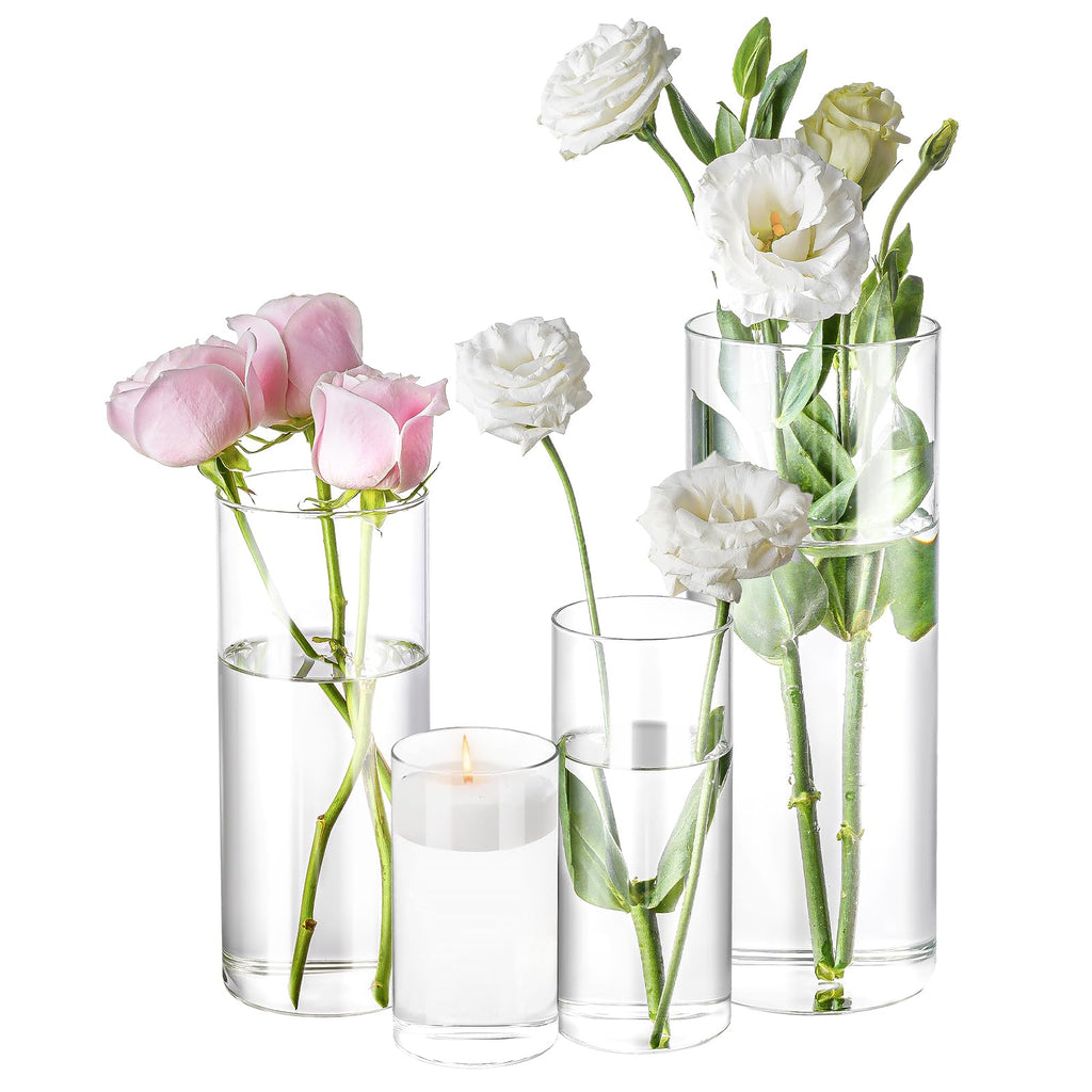 16 Pack Glass Cylinder Vases 4,6,8,10 Inch Tall Clear Flower Vase Hurricane Floating Candle Holder for Table Centerpiece Wedding Home Decor