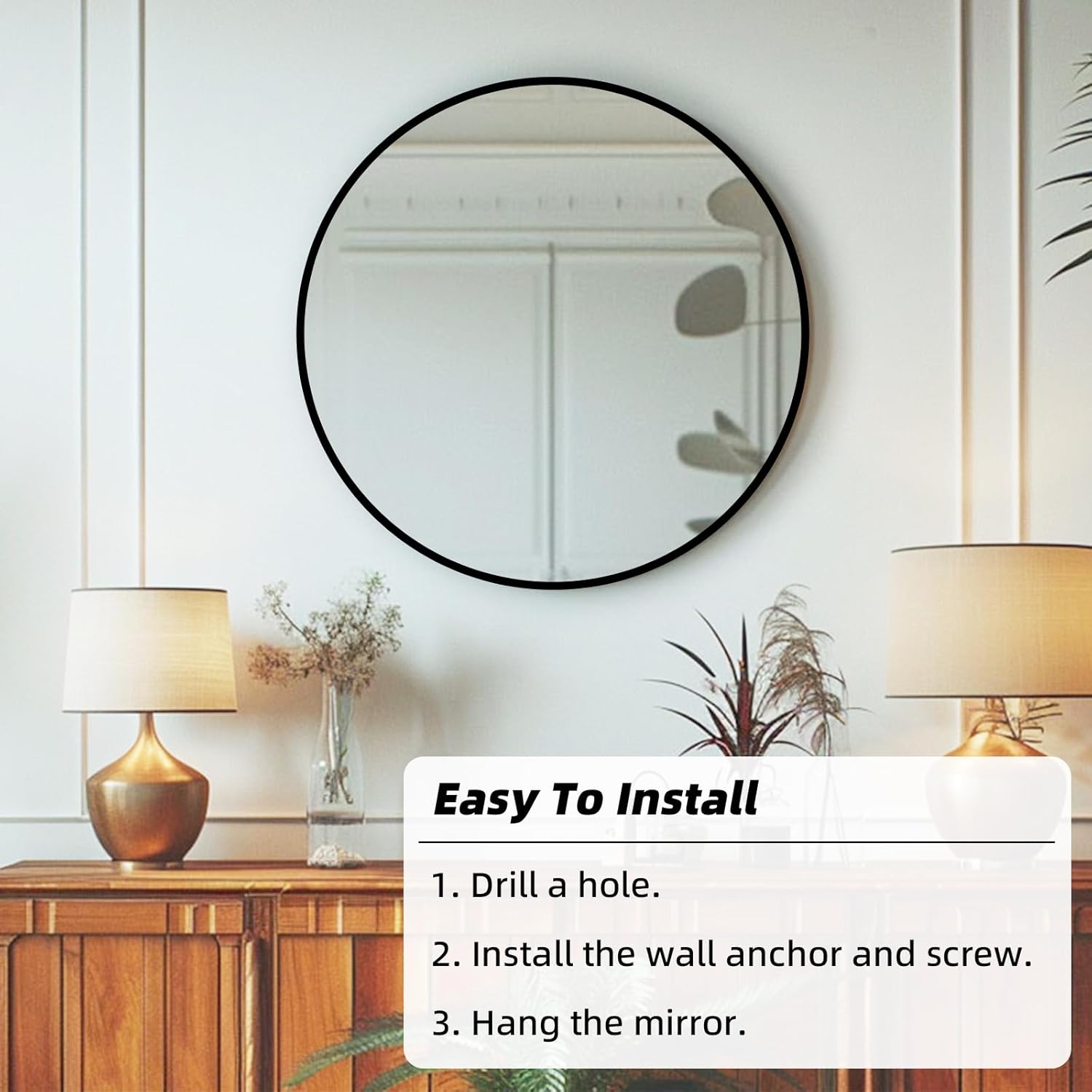 Round Mirror 30 inch, Black Round Mirror, Circle Wall Mirrors Metal Frame, Circle Mirrors for Bathroom, Living Room, Hallway, Vanity, Over Sink