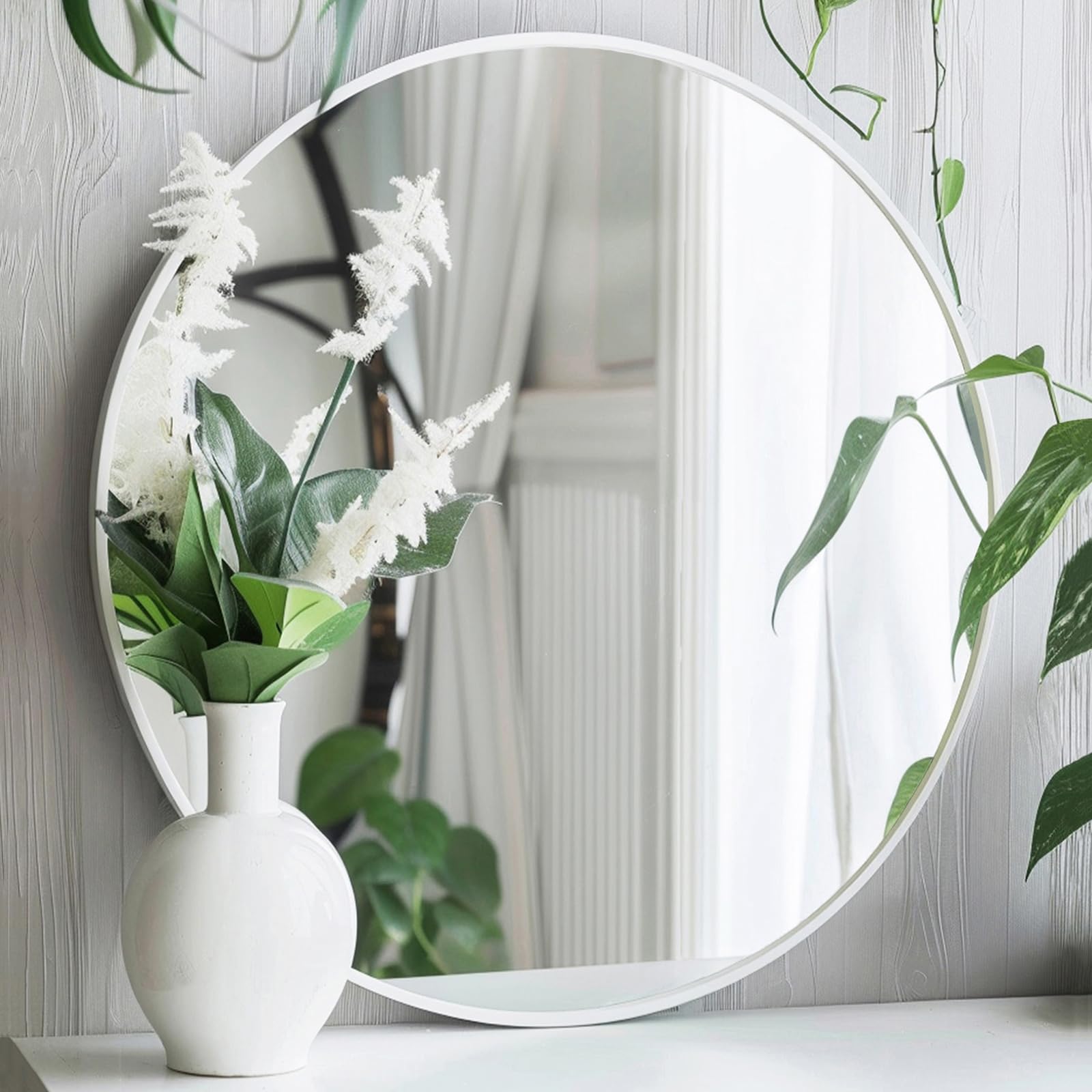 Black Round Mirror, Round Mirror 24 inch, Black Circle Mirrors Metal Frame, Wall Mounted Mirrors for Living Room, Bathroom, Wall, Entryway.