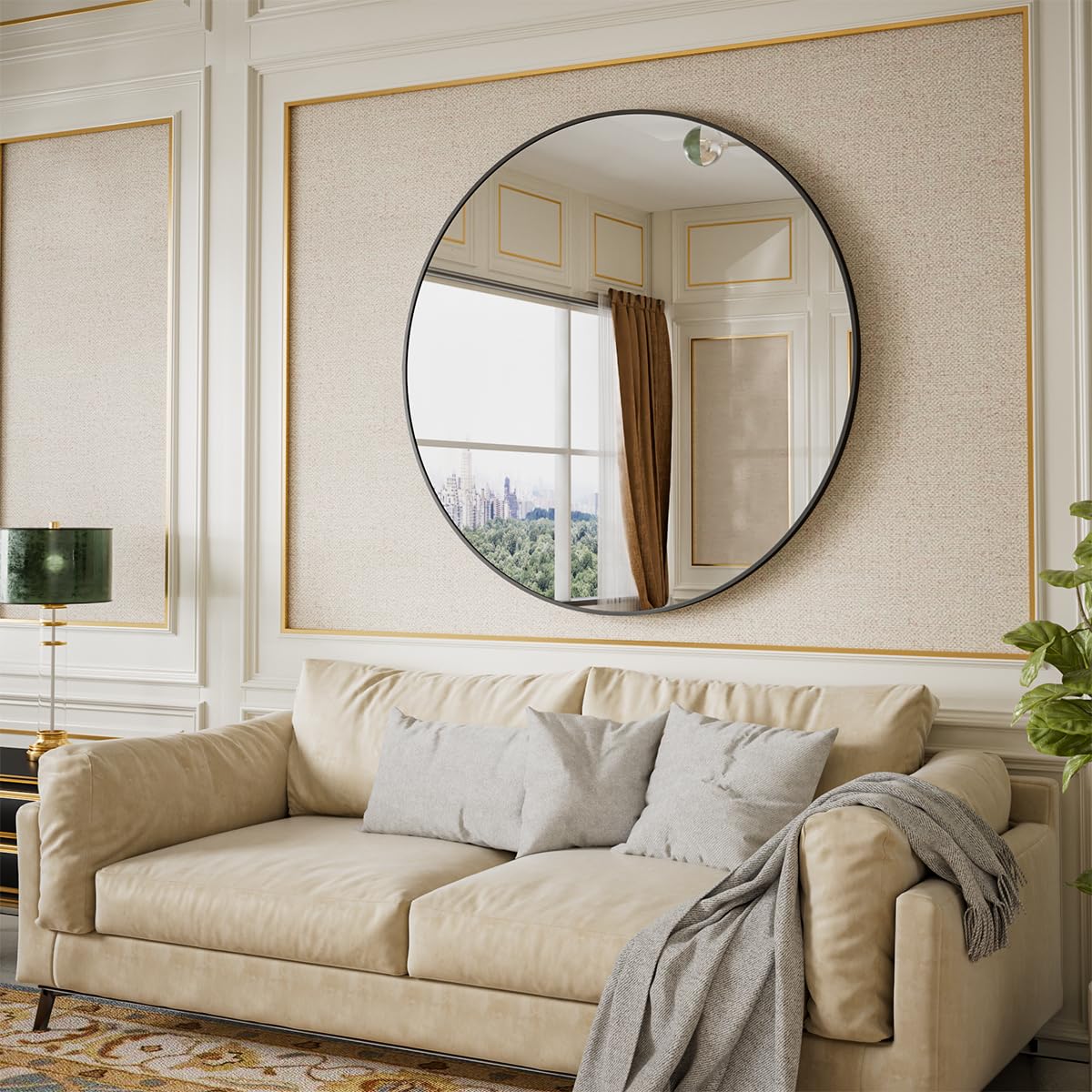 BEAUTYPEAK 24 Inch Round Mirror, Metal Frame Circle Mirror, Wall Mounted for Entryway, Bathroom, Vanity, Living Room, Gold