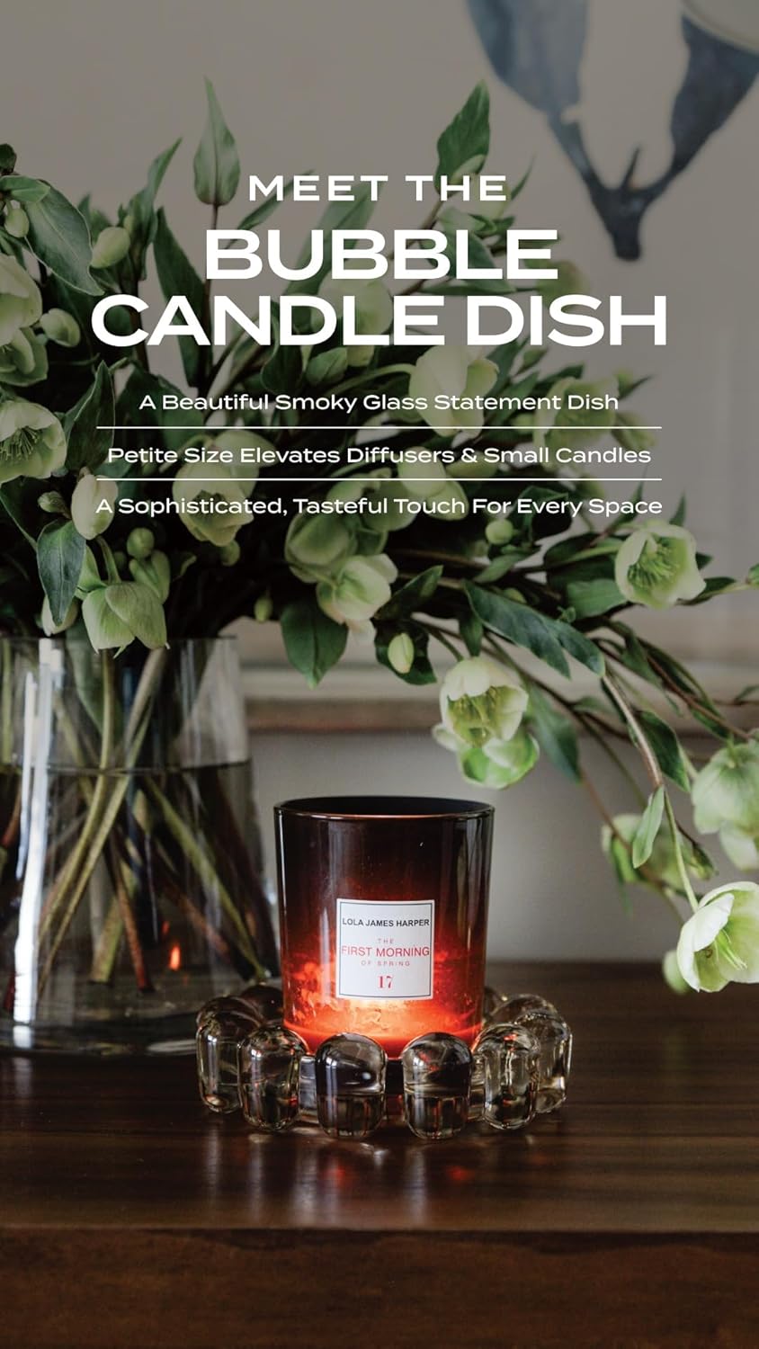 Alice Lane Original Bubble Candle Dish – Chic Smoky Glass Candle Dish for Home Decor – Decorative Modern Candle Holder for Small Candles & Diffusers