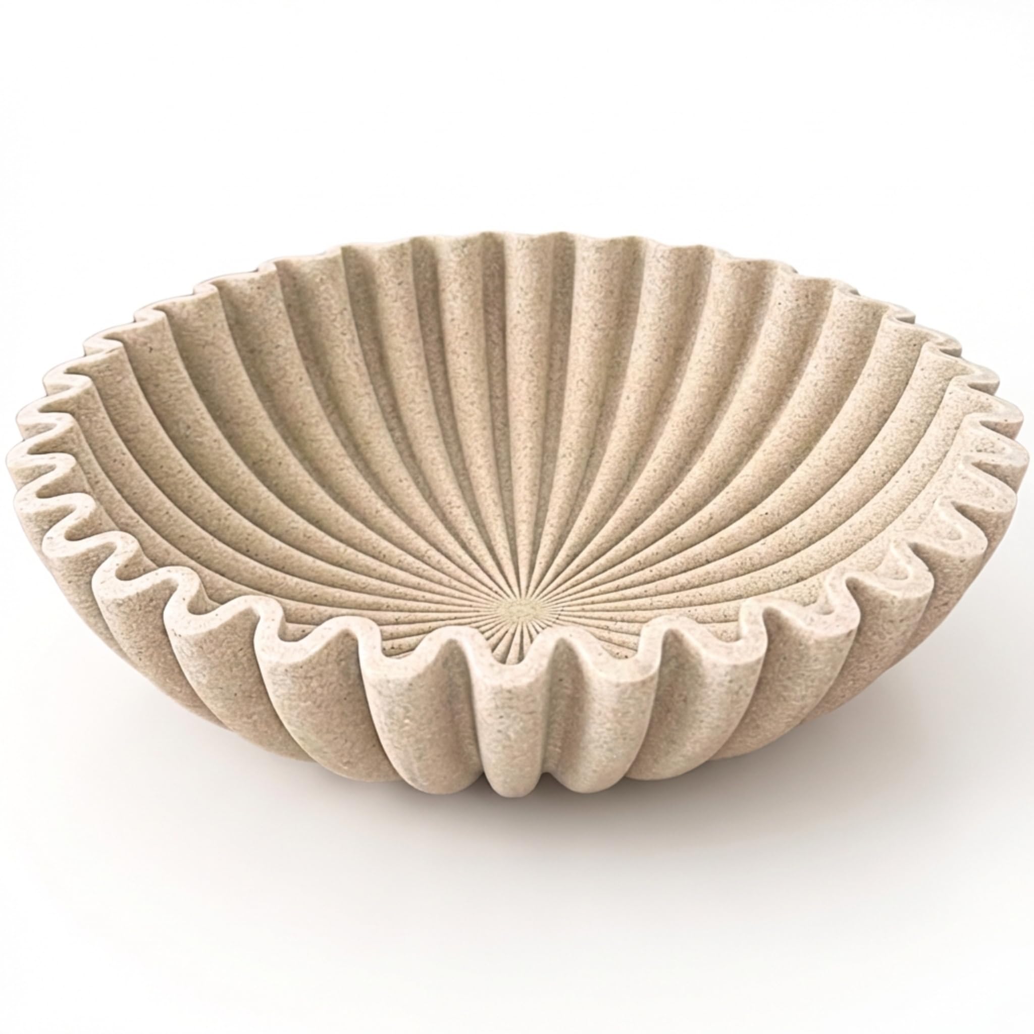 OAKOA Large Decorative Bowl - White Decorative Bowls for Home Decor - Organic Modern Home Decor Bowl - Concrete Ruffle Bowl Decor - Fluted Bowl - Scalloped Bowl