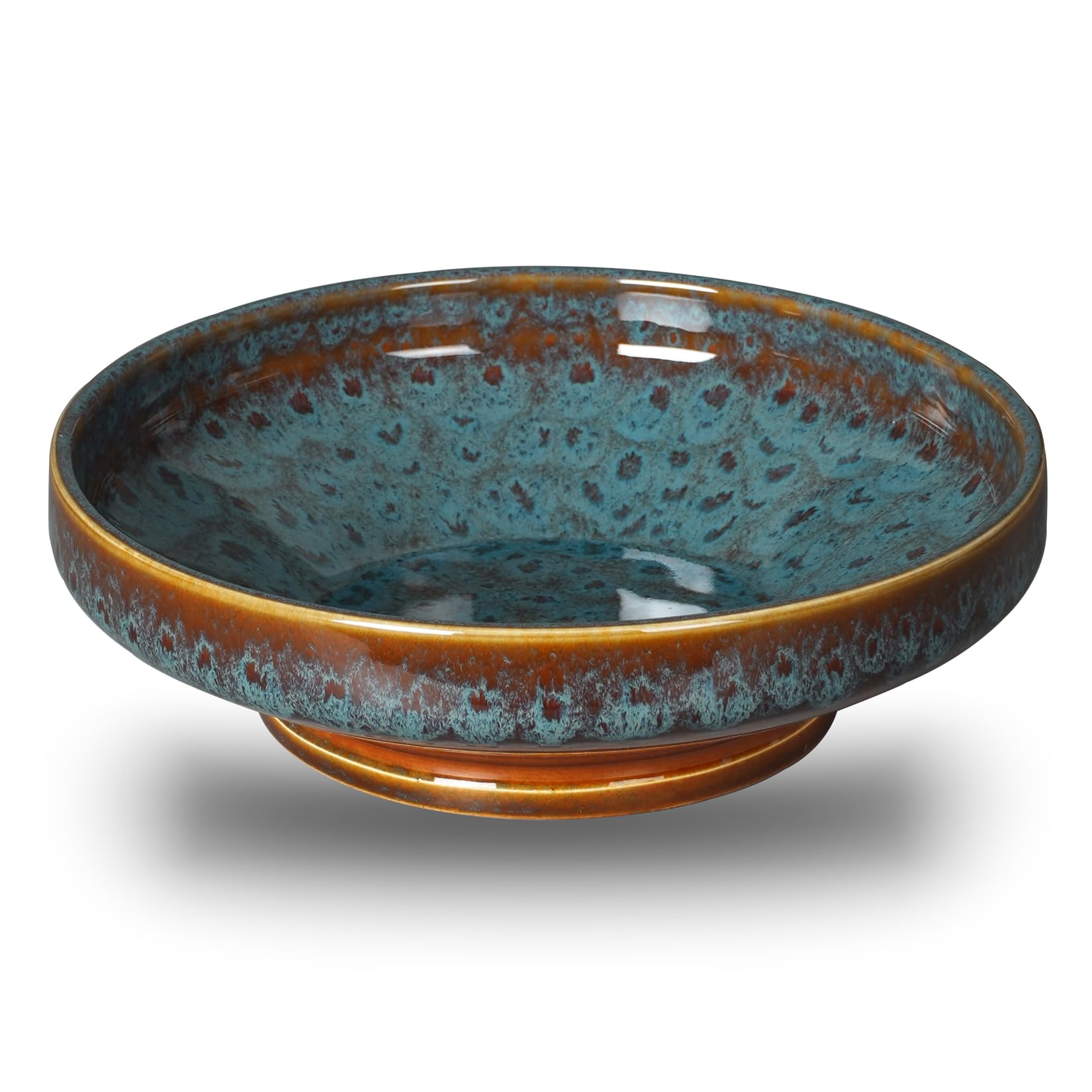 Ceramic Fruit Bowl for Kitchen Counter,Decorative Pedestal Bowl for Table Countertop,Large Footed Serving Bowl,10.2 Inch (peacock Green)