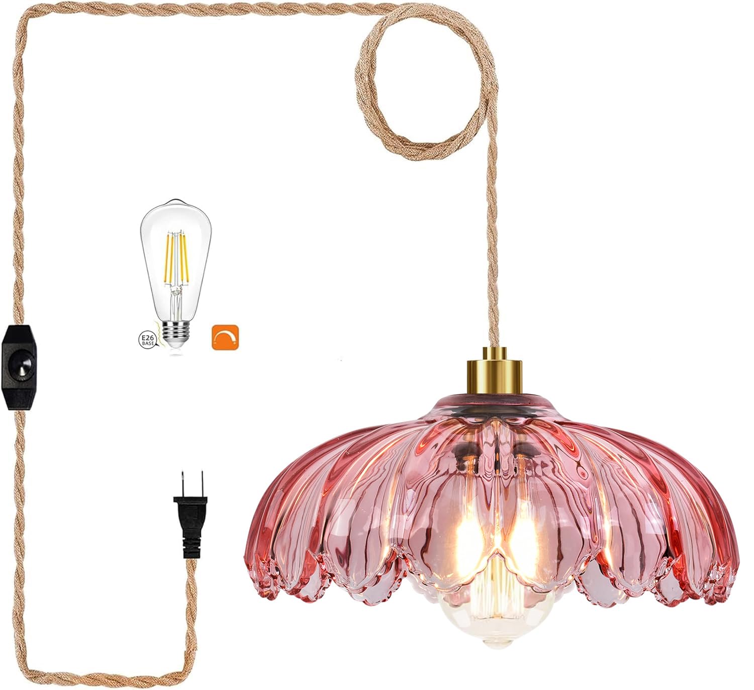 Boho Plug in Pendant Light,Hanging Light with Plug in Cord,Hanging Lamp Macrame Lamp Shade,Dimmable Switch,3 Tier Hanging Plant Shelf Shelves Bohemian Decor for Bedroom Living Room Corner