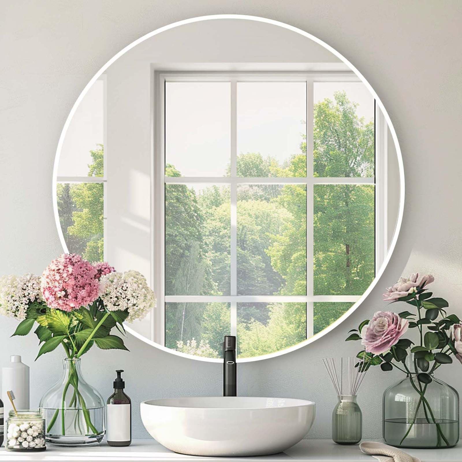 Round Black Mirror, 30 Inch Circle Black Mirror, Metal Frame Round Wall Mounted Mirrors for Bathroom, Living Room, Bedroom, Entryway, Vanity