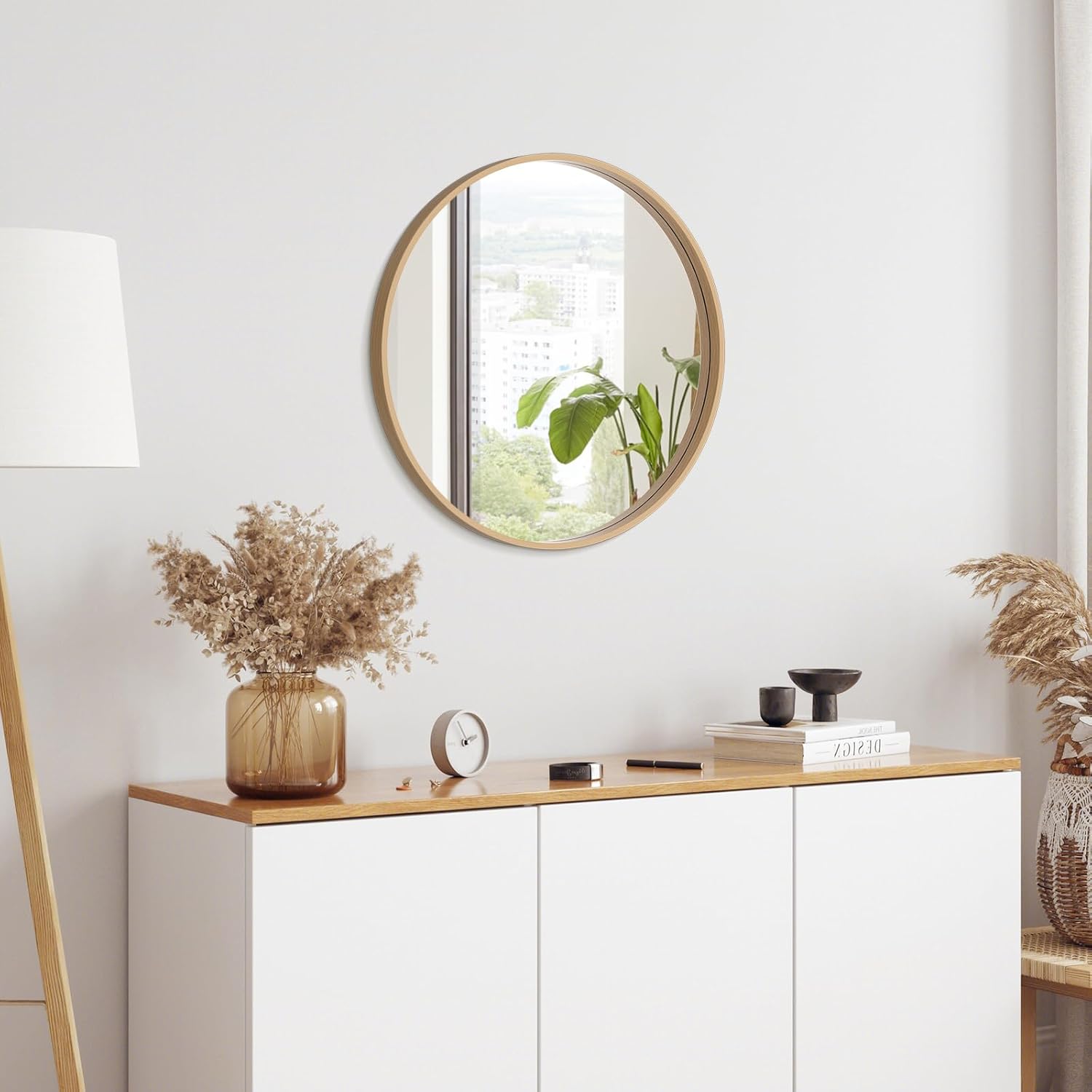 WallBeyond Round Wood Mirror 24 inch Circle Wall Mirror for Bathroom Round Wall Mirror for Wall Decor, Vanity, Entryway Living Room (Natural)