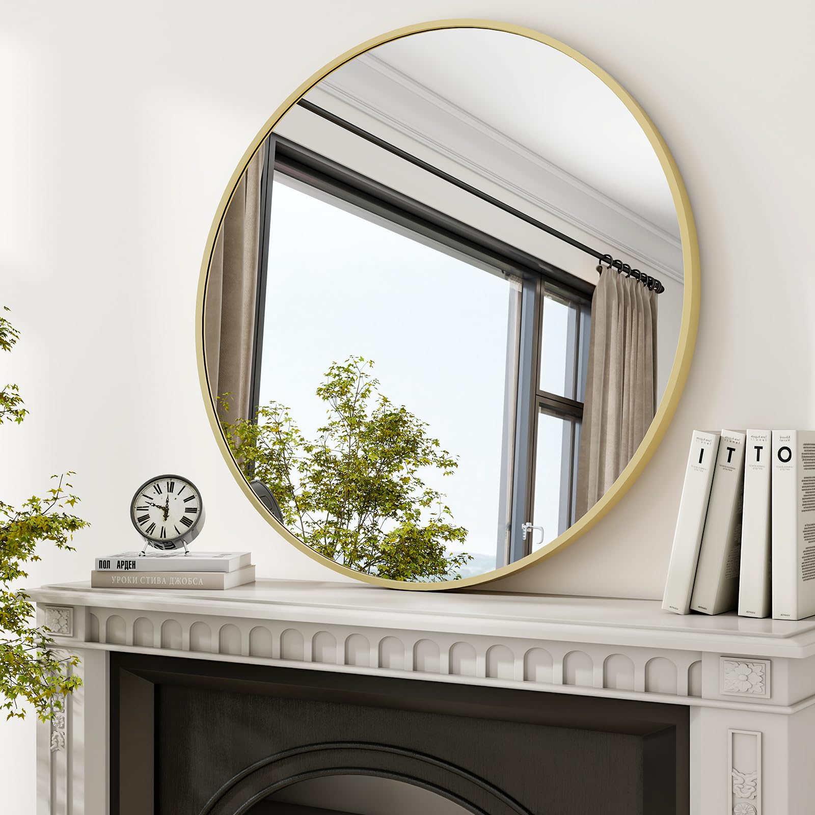 30 Inch Round Mirror - Circle Mirrors for Bathroom, Entryway and Living Room Wall Decor, Modern Hanging Vanity Mirror, Matte Gold Circle Decorative Wall Mirror