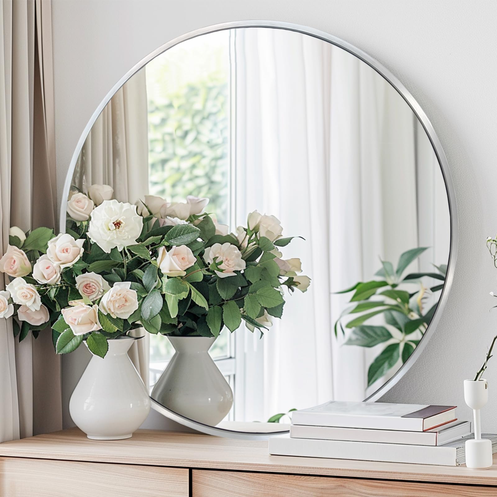 Round Mirror 30 inch, Black Round Mirror, Circle Wall Mirrors Metal Frame, Circle Mirrors for Bathroom, Living Room, Hallway, Vanity, Over Sink