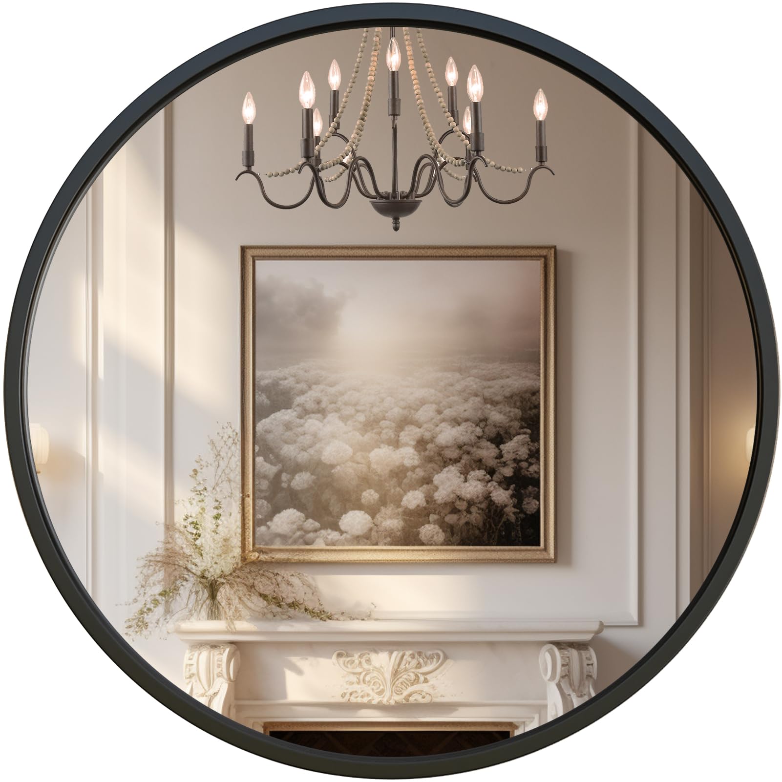 G-LEAF Black Round Mirror 32 inch Circle Mirror for Bathroom Vanity, Entryway, Living Room, Round Bathroom Mirror for Wall