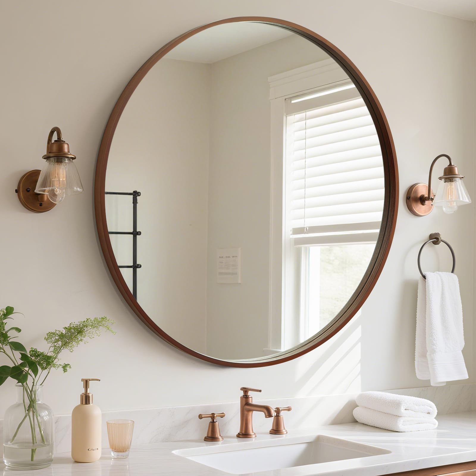 WallBeyond Round Wood Mirror 24 inch Circle Wall Mirror for Bathroom Round Wall Mirror for Wall Decor, Vanity, Entryway Living Room (Natural)