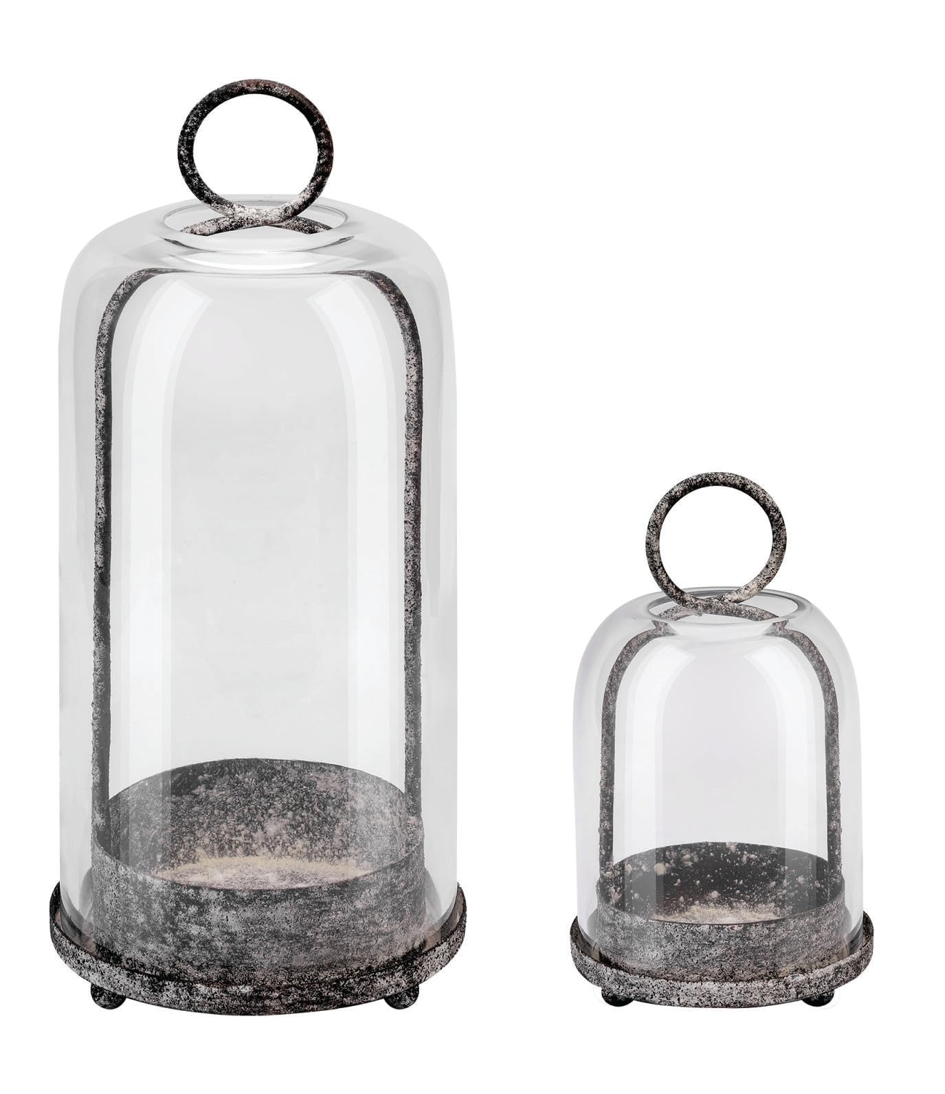 5" & 4" Wide Versatile Metal Candle Holder with Handmade Sturdy Glass Dome in Brass for Pillar Candle & Plants, 5.1" xH11.8 4" xH7.5, Industrial, Farmhouse, Shabby Chic. (2, Brass, Large & Small)
