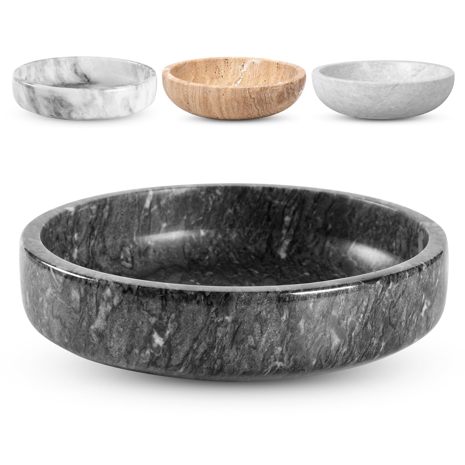 Travertine Decorative Bowl - 7.8” Diameter & 2” Height - Key Bowl for Entryway Table - Travertine - Organic Modern Centerpiece - Beige/Natural