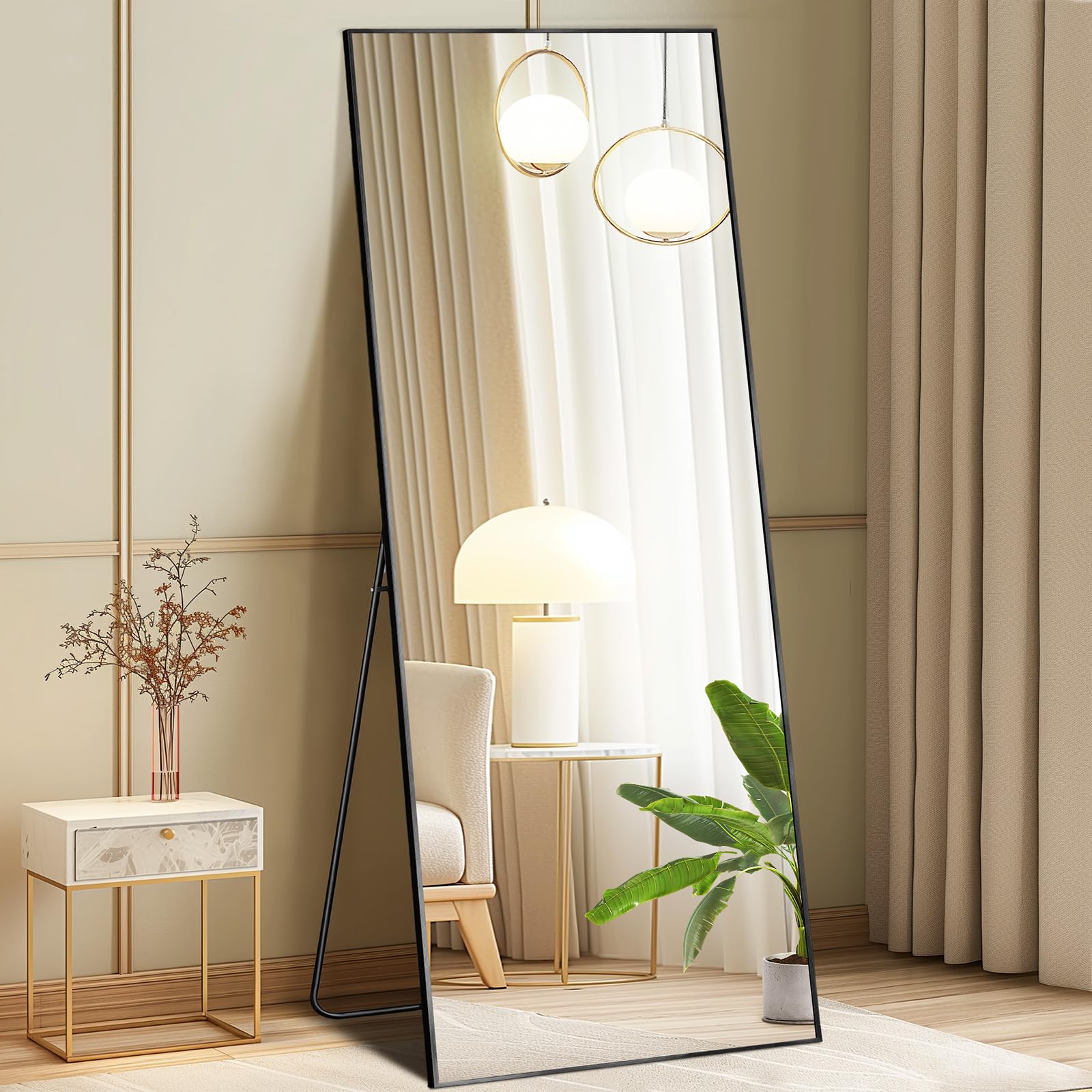 DUMOS 63.6"x20.6" Arched Full Length Mirror with Stand Floor Free Standing Aluminum Frame for Bedroom Body Hanging Leaning Modern Simple Home Decor Shatter-proorf Nano Glass Wall, Gold-Rounded