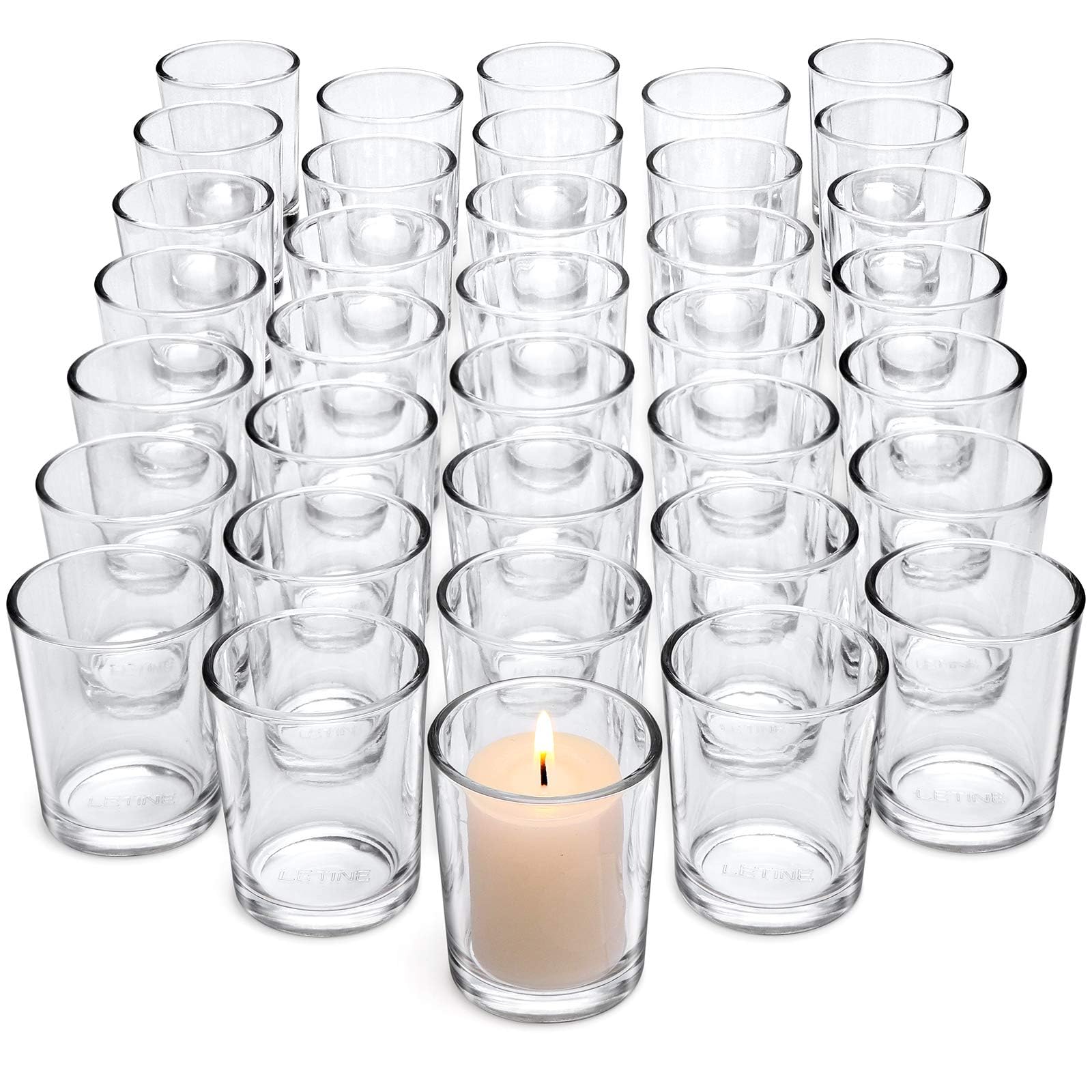 Letine 36-Pack Votive Candle Holders - Clear Glass Tea Light Holders - Glass Votive Candle Holder Bulk for Wedding Centerpieces/Home Table Decor/Propose/Christmas and Spring Party Decor