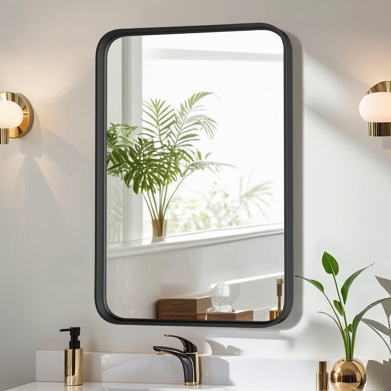 Bathroom Mirror for Wall, 24 Inch Round Mirror, Matte Black Metal Framed Circle Vanity Mirror for Bathroom Bedroom Living Room Entryway, Anti-Rust, Tempered Glass, Hanging or Leaning