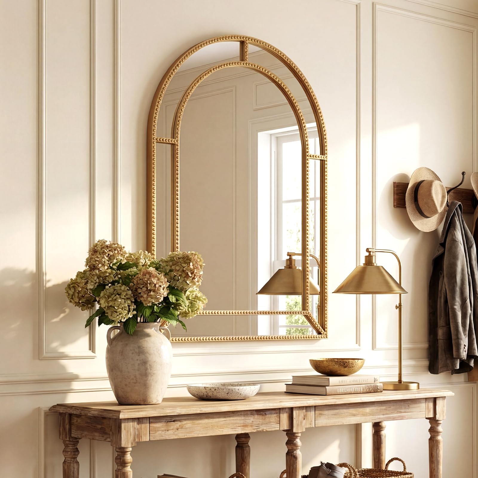 Tangkula 28" Gold Round Wall Mirror, Circle Decorative Modern with Beaded Frame for Living Room, Entryway, Fireplace, Bedroom, Vintage Mirror Wall Decoration