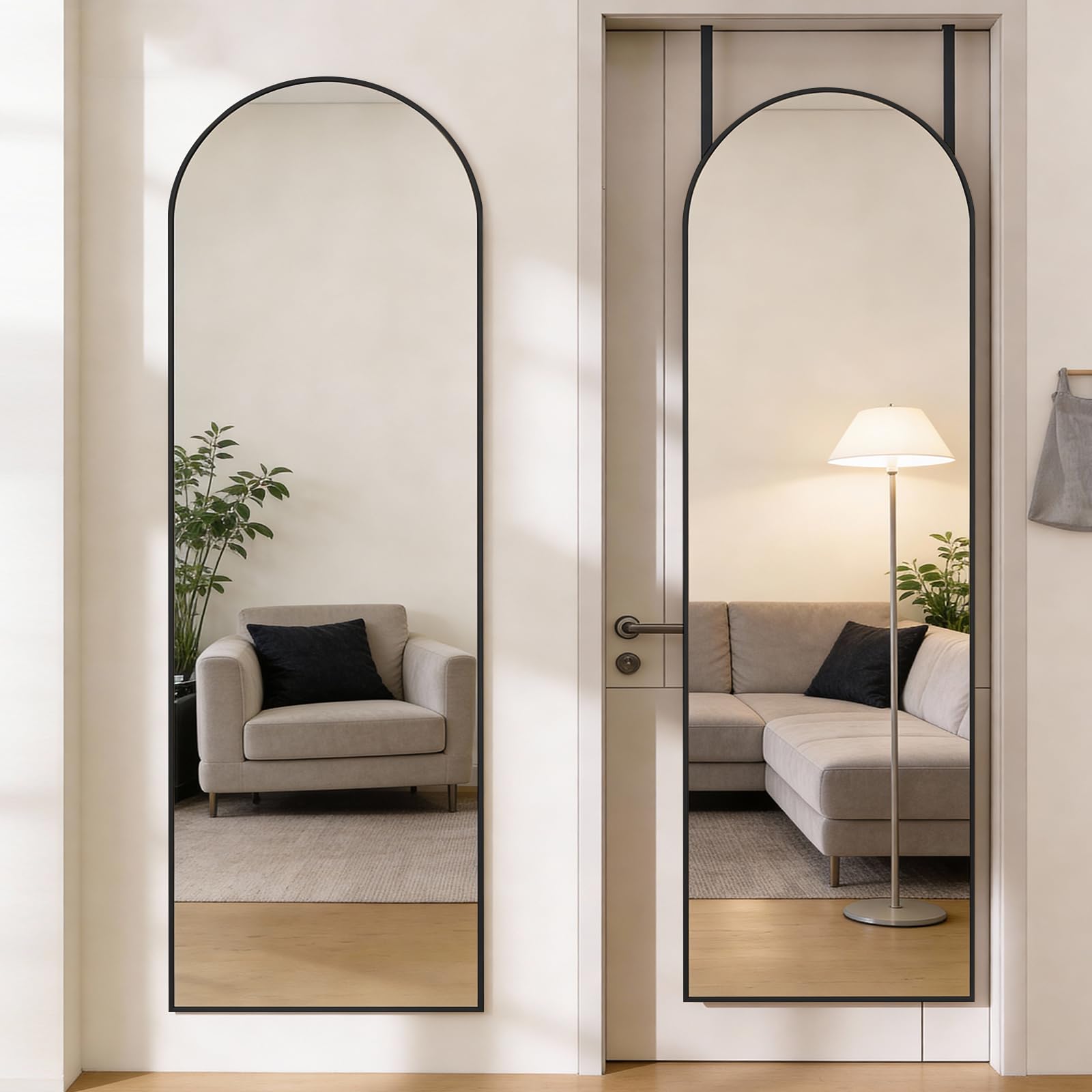 DUMOS 63.6"x20.6" Arched Full Length Mirror with Stand Floor Free Standing Aluminum Frame for Bedroom Body Hanging Leaning Modern Simple Home Decor Shatter-proorf Nano Glass Wall, Gold-Rounded