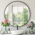 Round Black Mirror, 30 Inch Circle Black Mirror, Metal Frame Round Wall Mounted Mirrors for Bathroom, Living Room, Bedroom, Entryway, Vanity