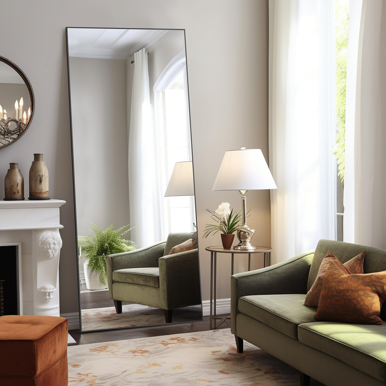 DUMOS 63.6"x20.6" Arched Full Length Mirror with Stand Floor Free Standing Aluminum Frame for Bedroom Body Hanging Leaning Modern Simple Home Decor Shatter-proorf Nano Glass Wall, Gold-Rounded