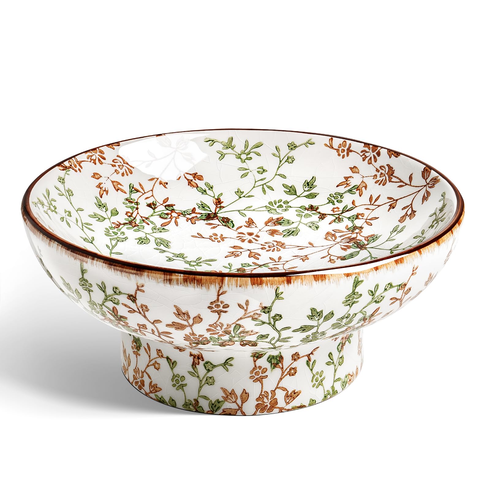 LE TAUCI 10" Ceramic Decorative Bowl, Key Bowl for Entryway, Handcrafted Sturdy Pedestal Bowl, Modern Farmhouse Fruit Bowl for Kitchen Counter, Centerpiece, Speckled White