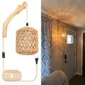 Frideko Bamboo Lantern Plug in Wall Sconces Wicker Wall Lamp with Plug in Cord Hand Woven Rattan Wall Light Farmhouse Rustic Wall Sconces Boho Sconces Wall Lighting for Living Room Bedroom