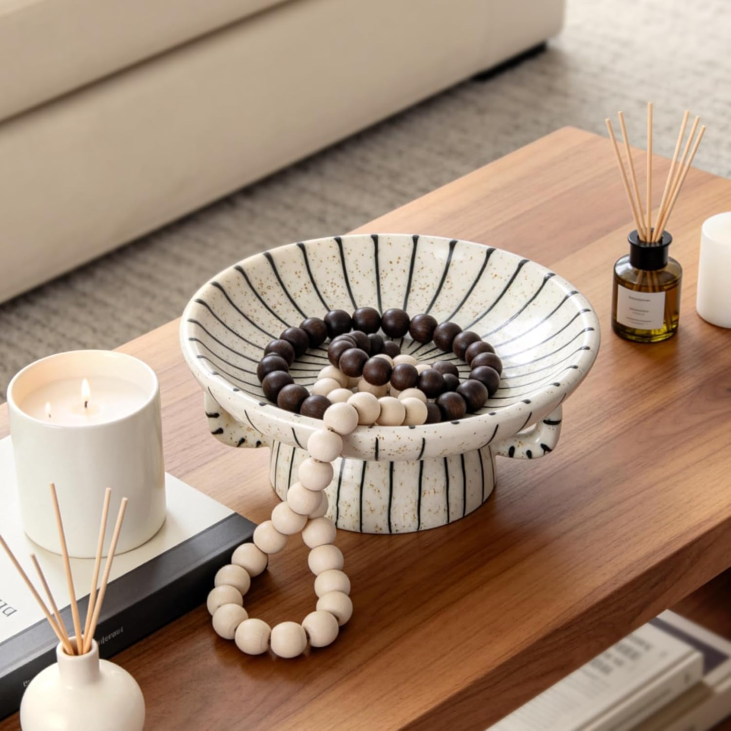 DOWAN 10.5'' Large Decorative Bowls, Handcrafted Ceramic Bowls for Home Decor, Centerpieces for Tables, Chic Key Holder for Entry Table, Unique Hand-painted Modern Art Deco Bowl