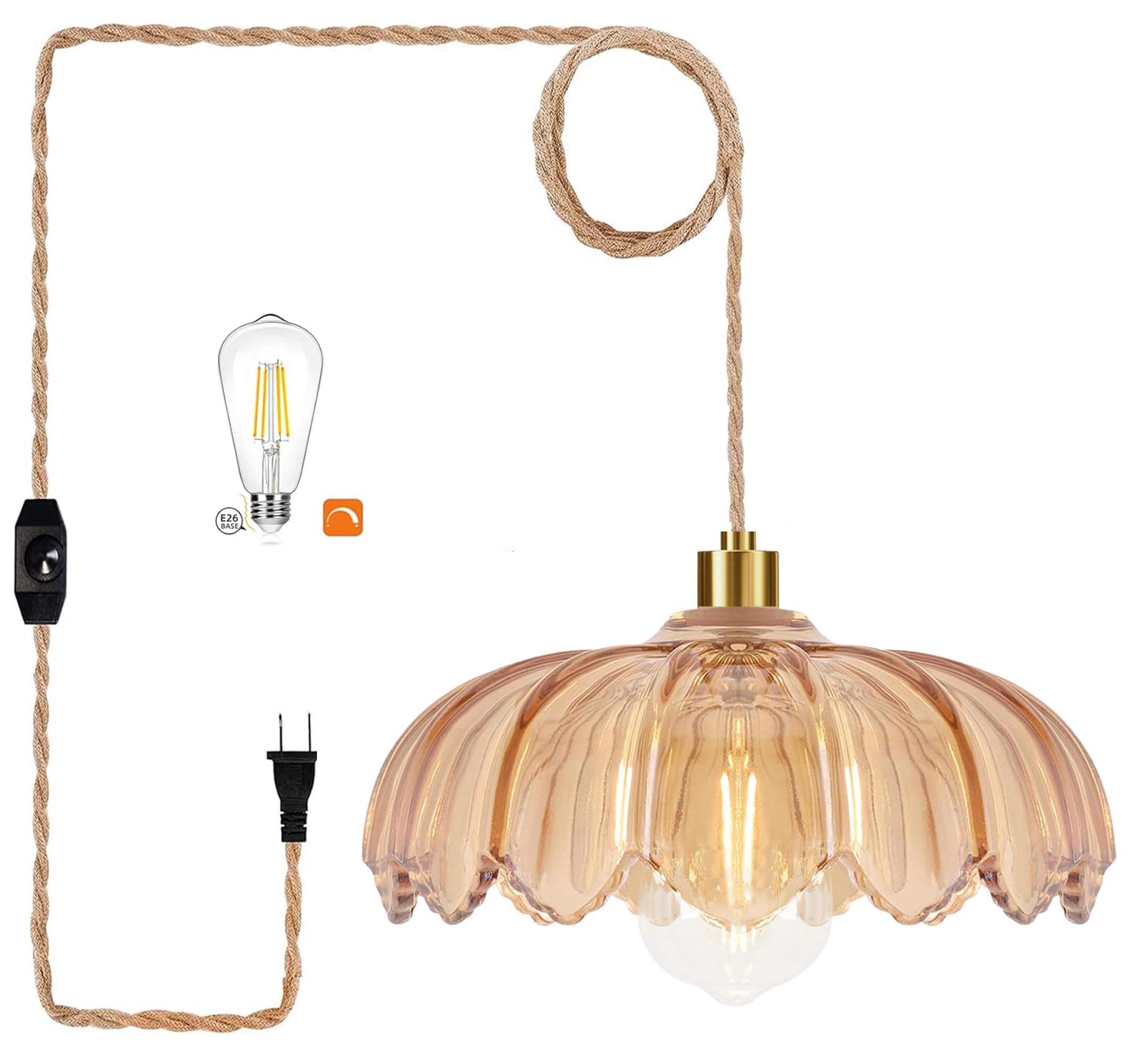 Boho Plug in Pendant Light,Hanging Light with Plug in Cord,Hanging Lamp Macrame Lamp Shade,Dimmable Switch,3 Tier Hanging Plant Shelf Shelves Bohemian Decor for Bedroom Living Room Corner