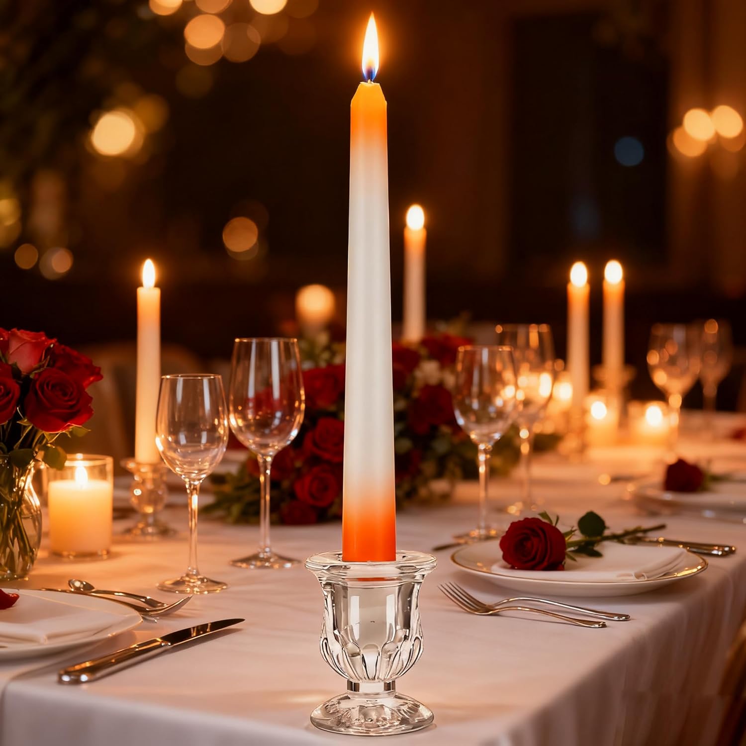 48 Pcs Clear Glass Taper Candle Holders Bulk, 2.5 Inch Small Candlestick Stands, Elegant Table Centerpieces for Wedding, Christmas, Valentine’s Day, Party, Home and Dining Room Decorations (Clear)