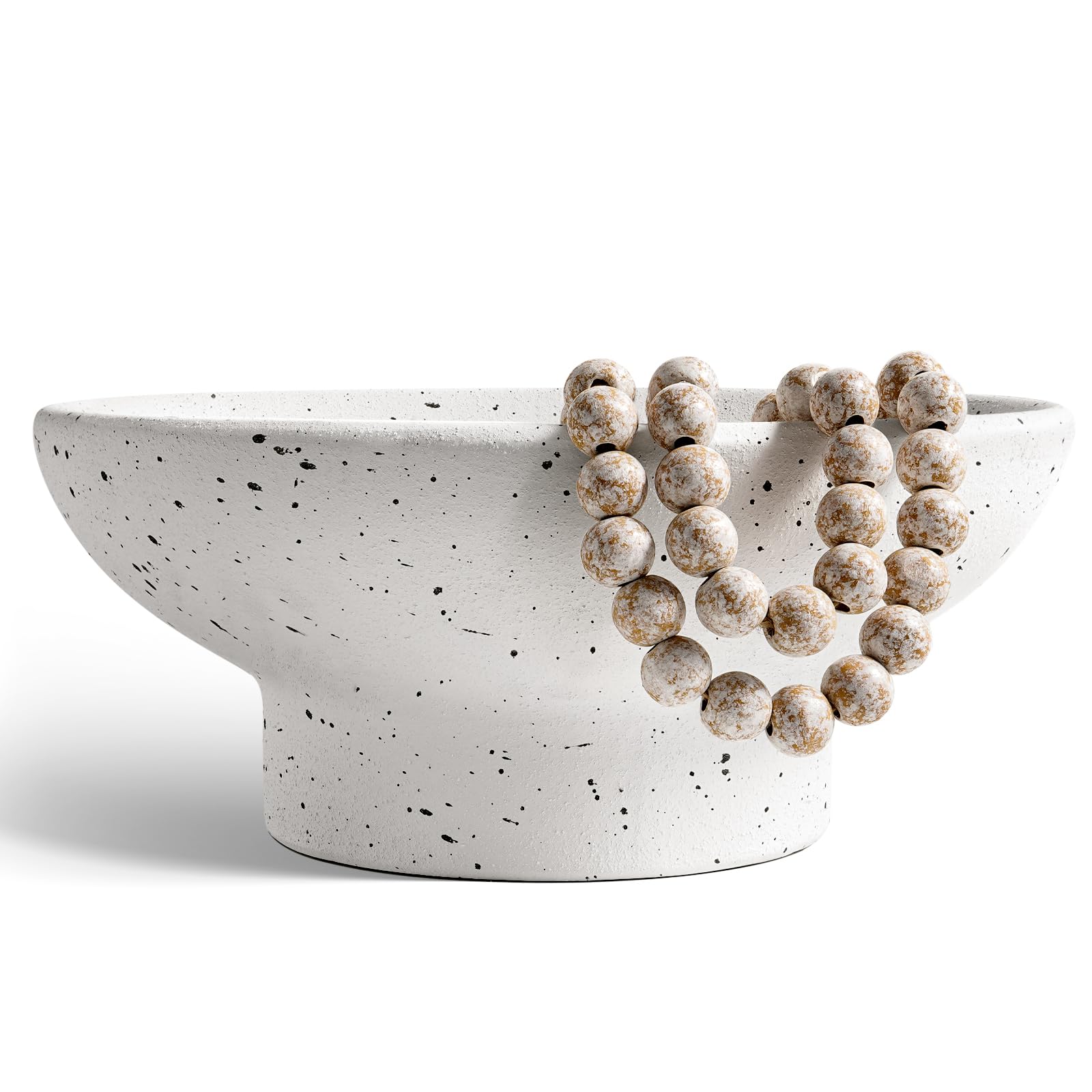 LE TAUCI 10" Ceramic Decorative Bowl, Key Bowl for Entryway, Handcrafted Sturdy Pedestal Bowl, Modern Farmhouse Fruit Bowl for Kitchen Counter, Centerpiece, Speckled White