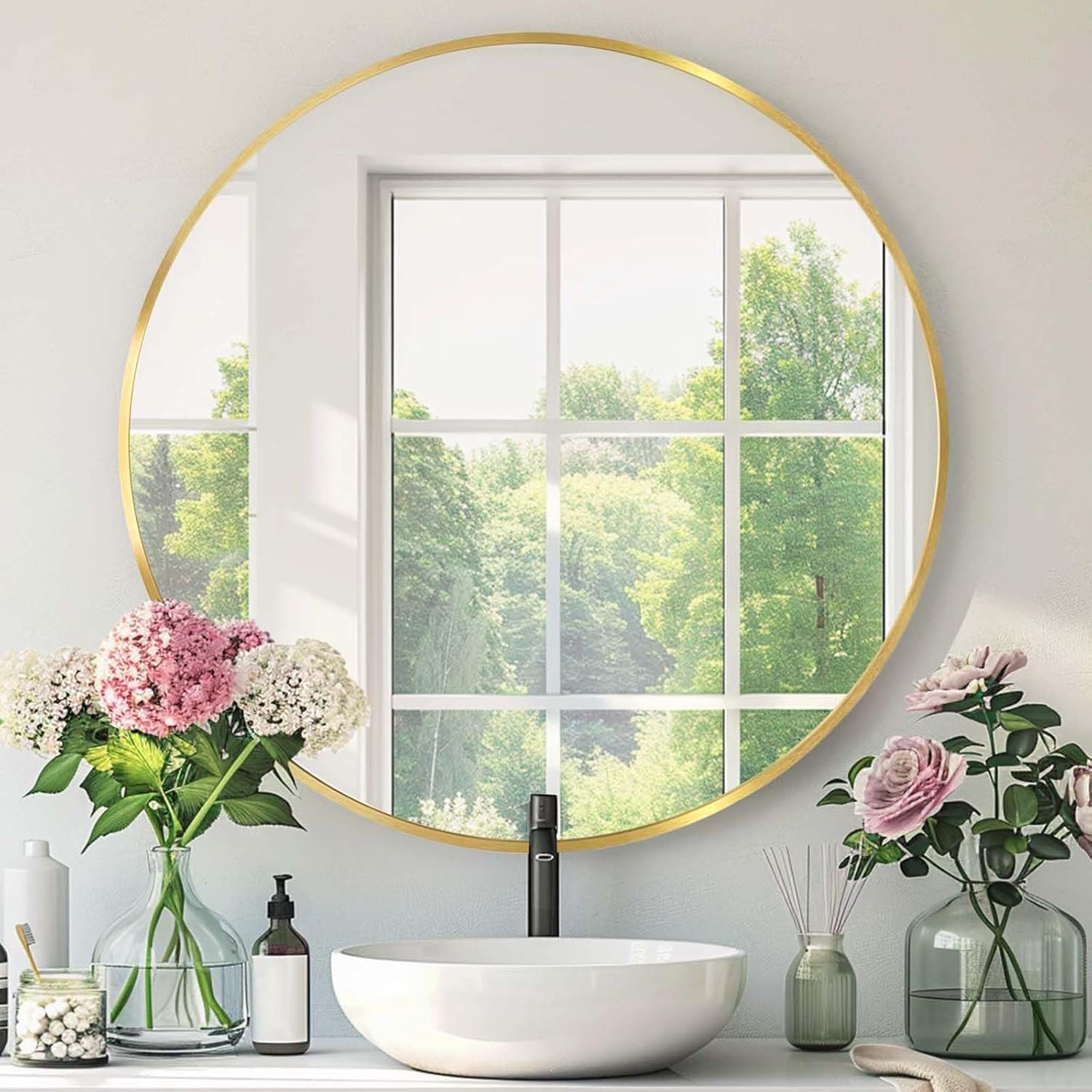 Round Black Mirror, 30 Inch Circle Black Mirror, Metal Frame Round Wall Mounted Mirrors for Bathroom, Living Room, Bedroom, Entryway, Vanity