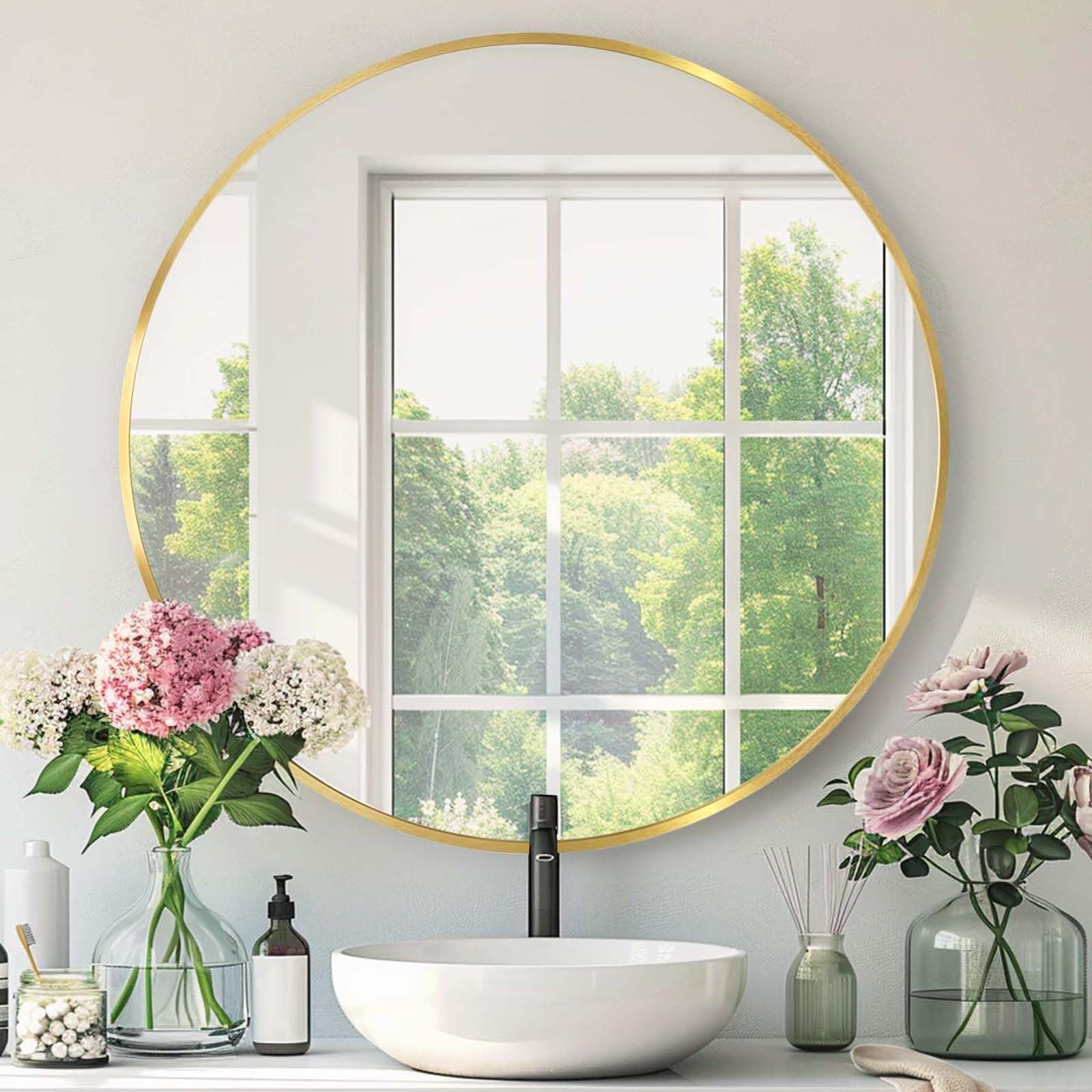 Round Black Mirror, 30 Inch Circle Black Mirror, Metal Frame Round Wall Mounted Mirrors for Bathroom, Living Room, Bedroom, Entryway, Vanity